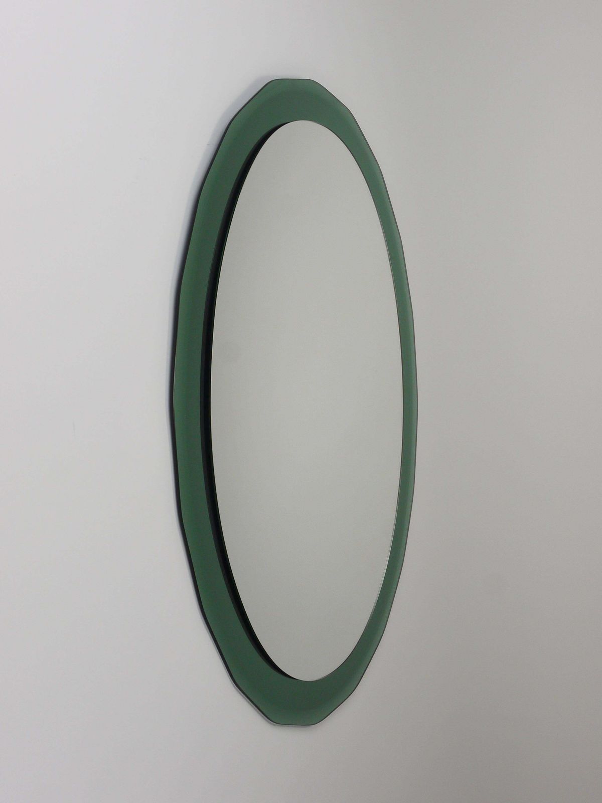 1044.0 Cristal Arte Oval Green Grey Mid Century Scalloped Wall Mirror, Italy, 1960s photo