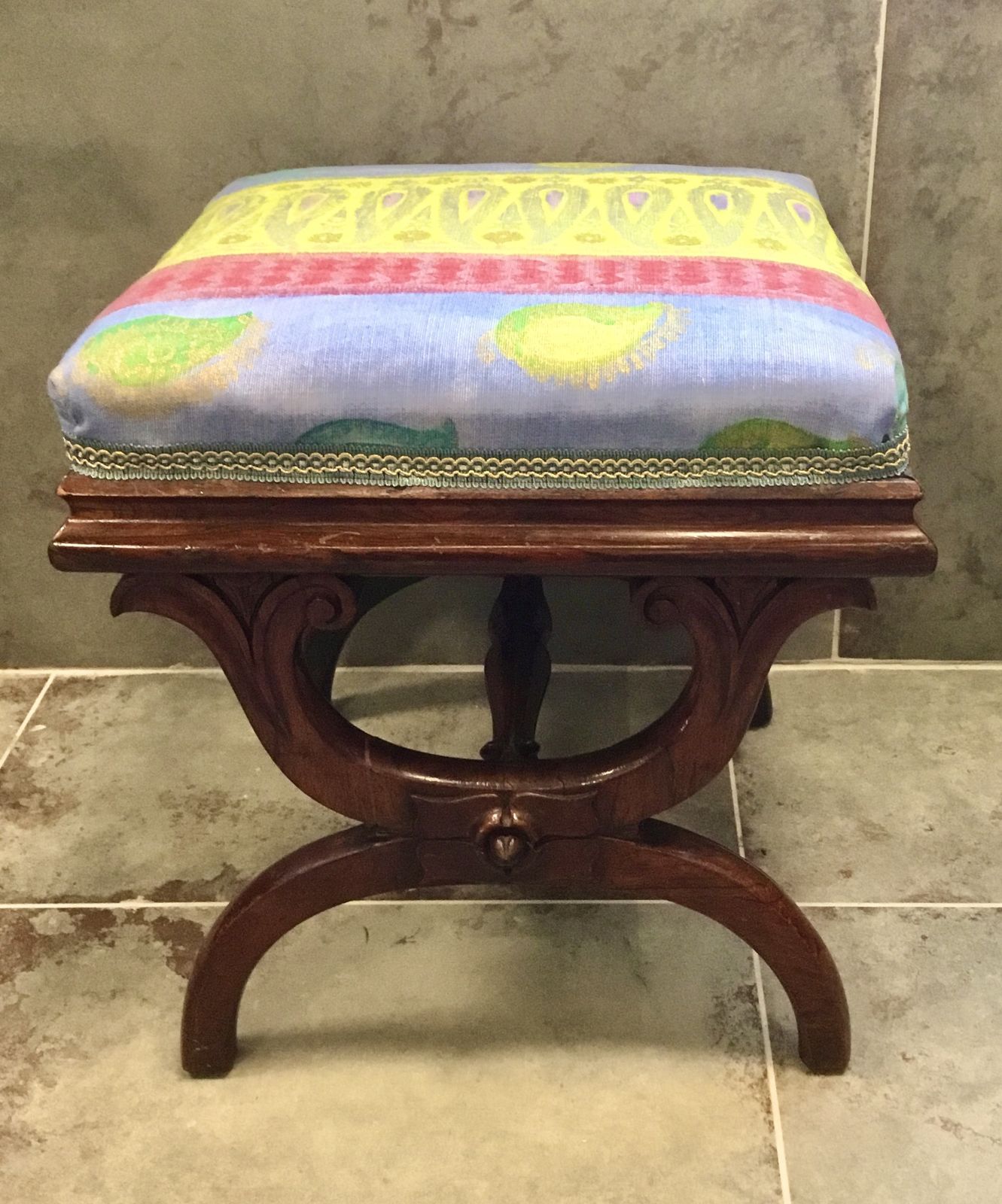 Antique Rosewood Footstool Seat