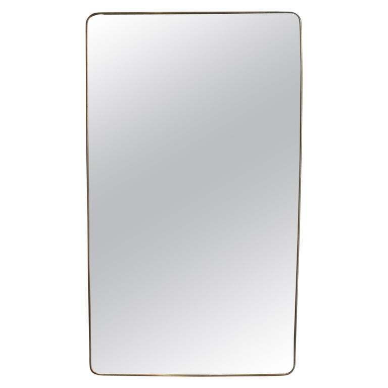 Vintage Italian Wall Mirror With Brass Frame (Circa 1960s)   Large