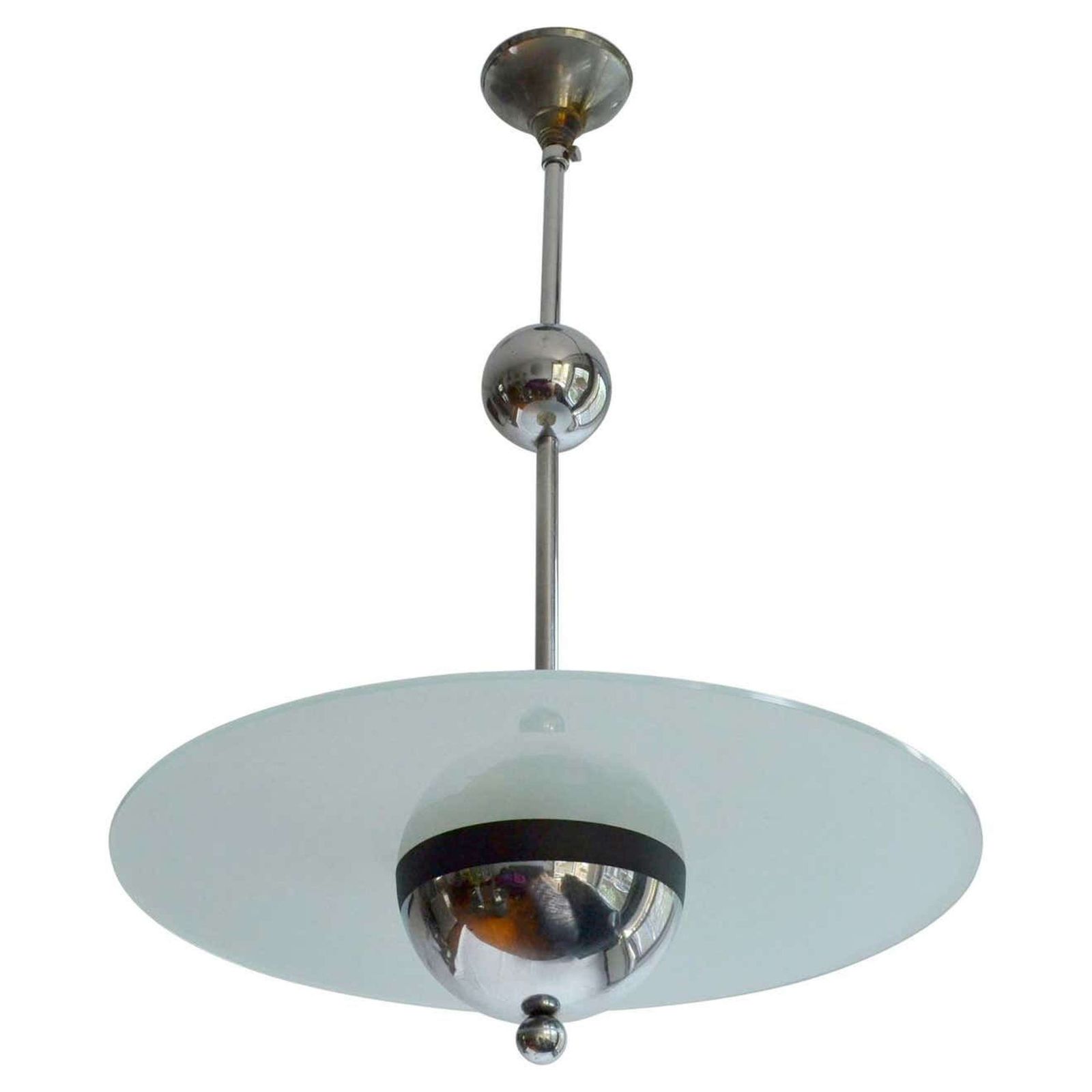 Modernist Chrome And Glass Pendant Circa 1930 In The Style Of Gispen