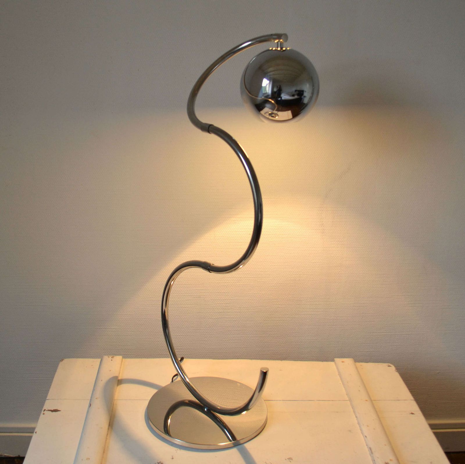 photo for sale Sculptural Adjustable Reggiani Chrome Floor Lamp Italy 1960's