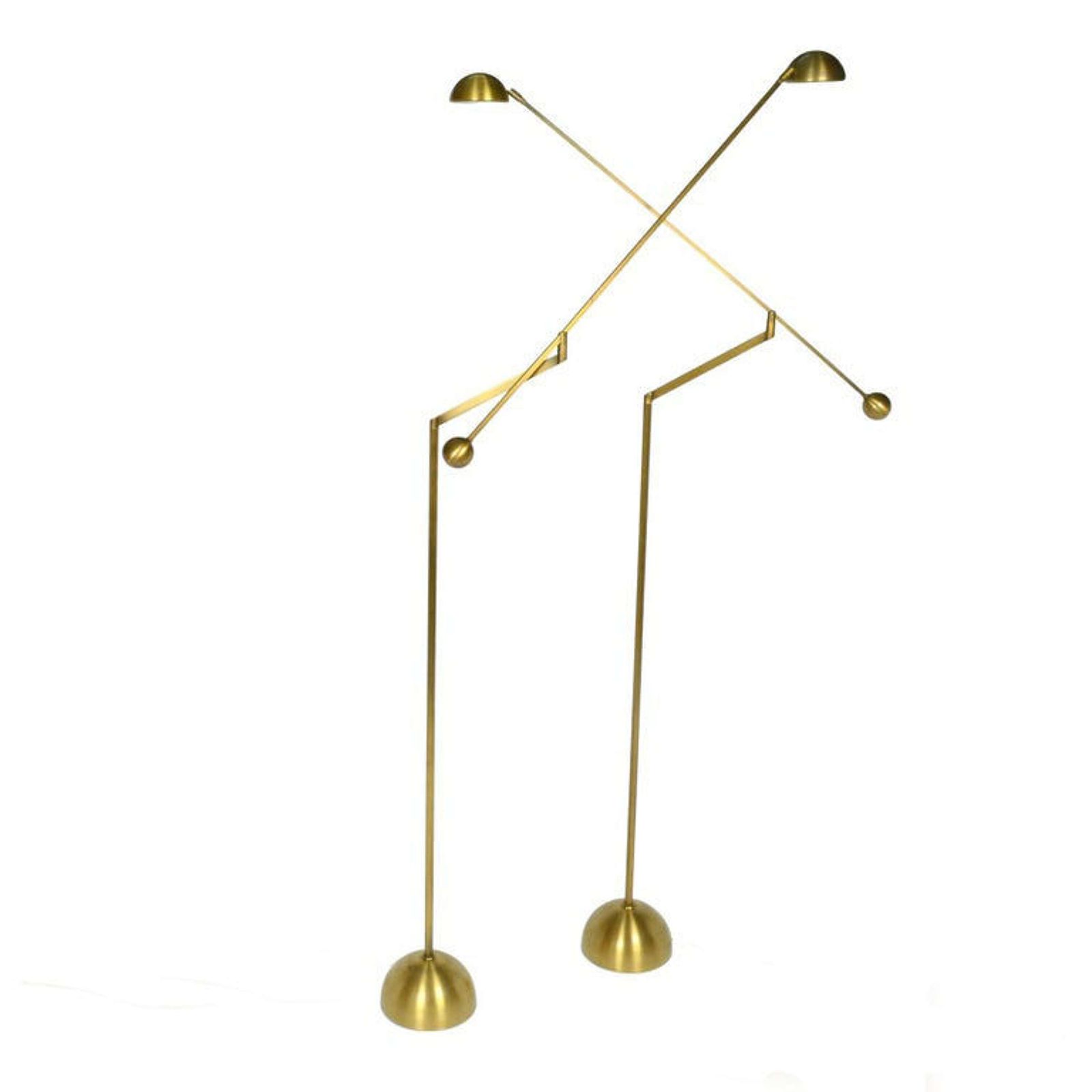Pair Of Minimal Bronzed Brass Counter Balance Floor Lamps, 1970's photo for sale