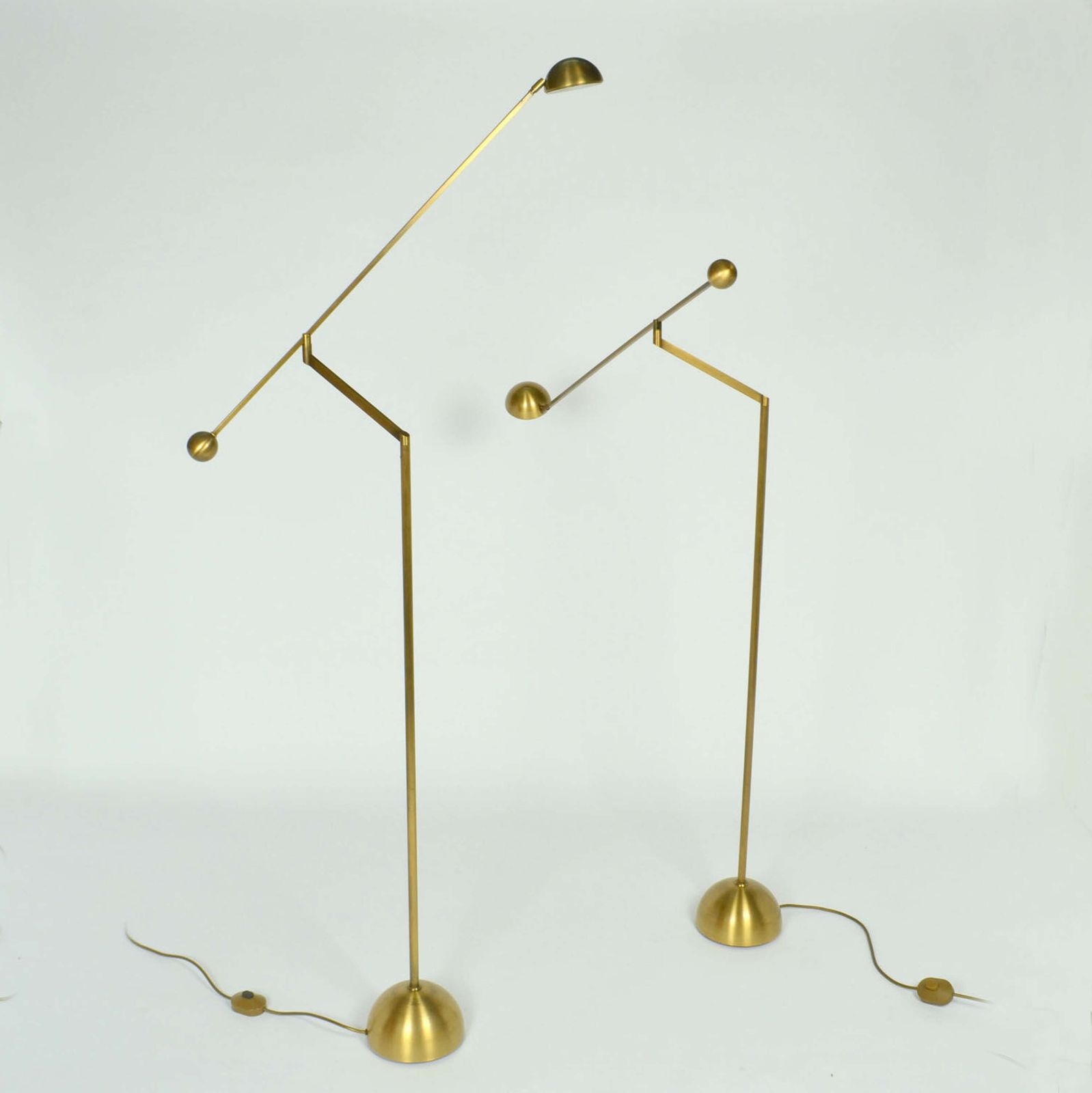 Pair Of Minimal Bronzed Brass Counter Balance Floor Lamps, 1970's photo vintage