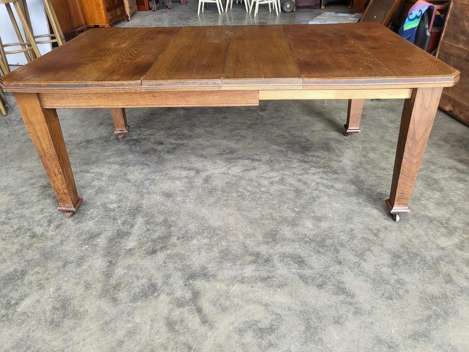 photo furniture Antique Edwardian Oak Extending Dining Table Seat 8