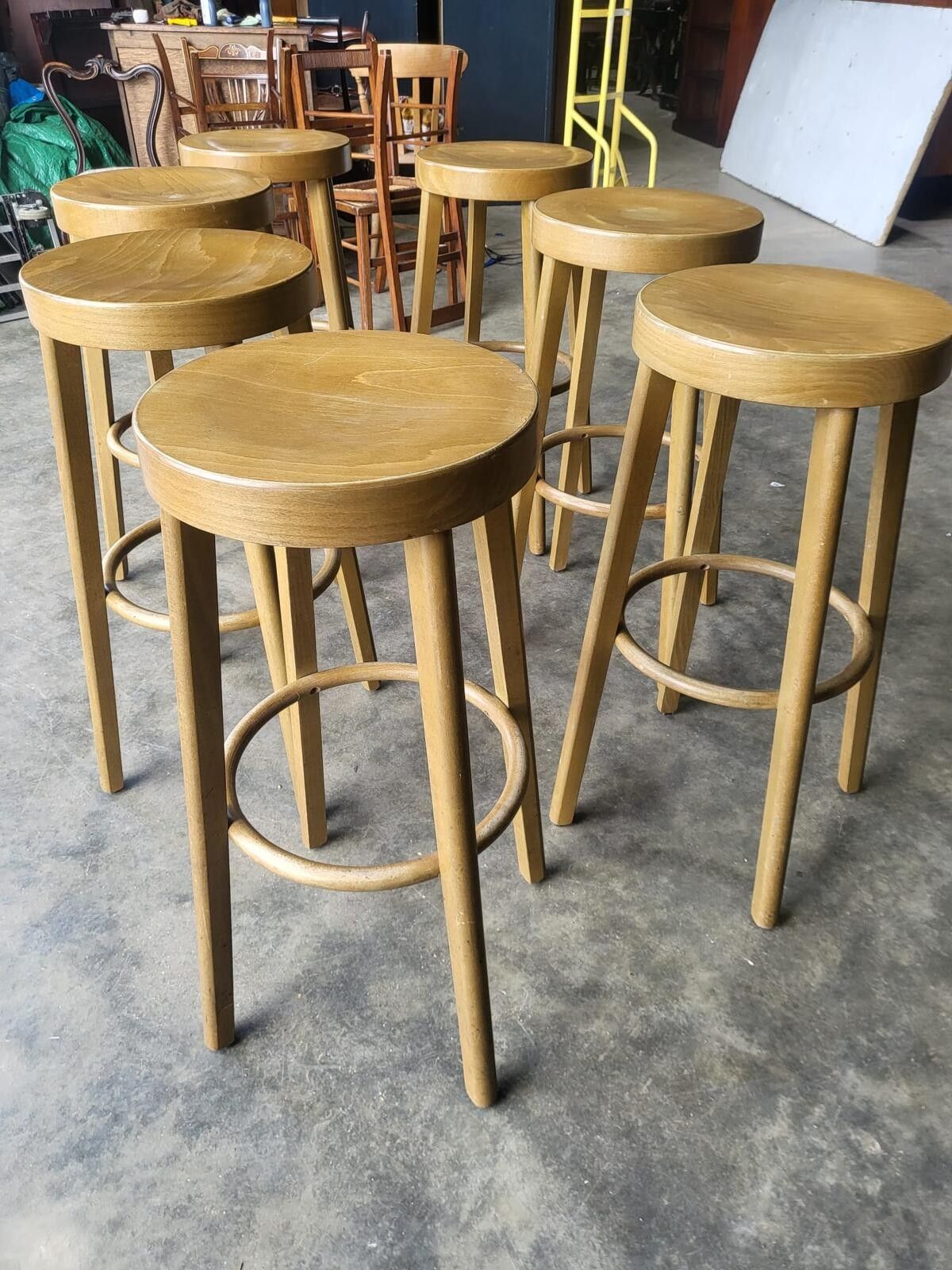 Seven 7 Tall Round Wooden Beech Bar Kitchen Pub Stools photo buy