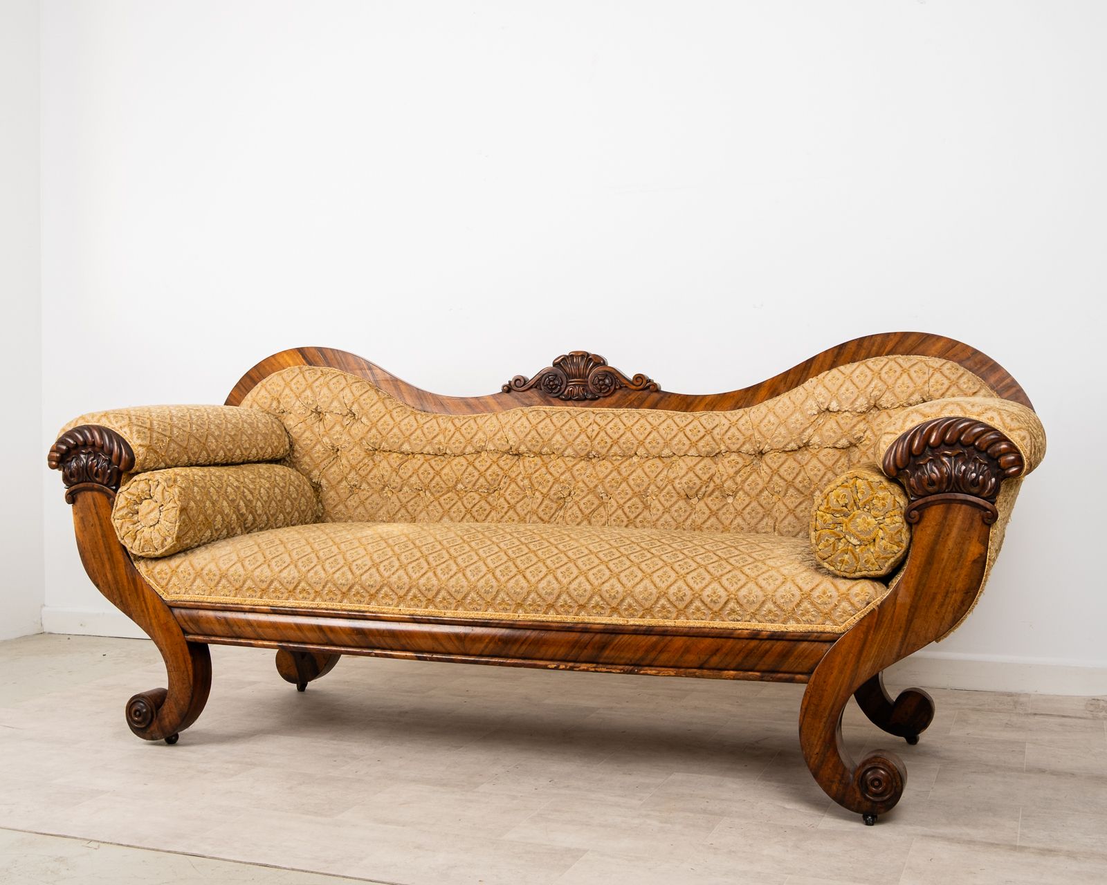 Victorian Rosewood Upholstered Settee Sofa With Carved Scroll Ends C.1880 photo furniture