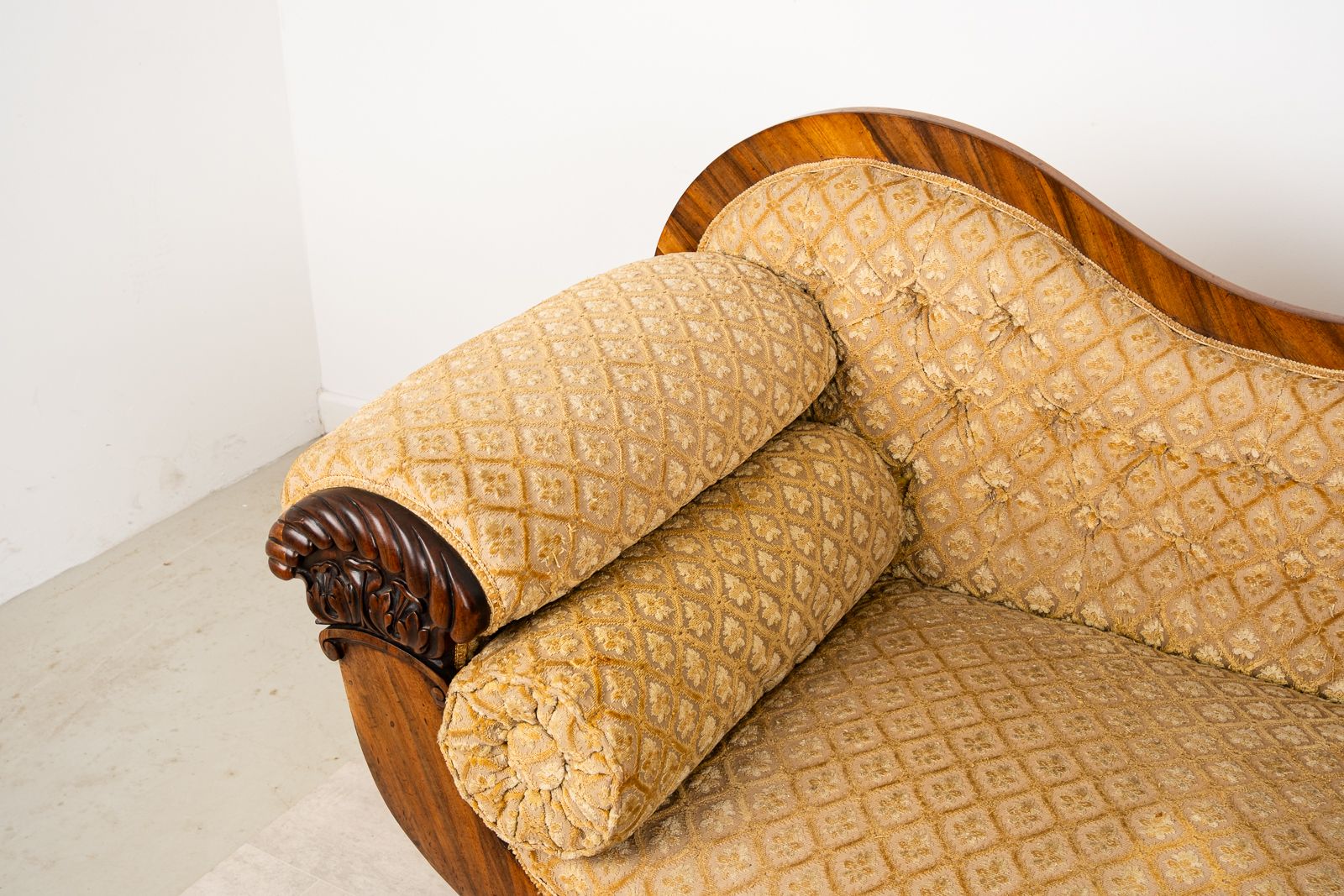 Victorian Rosewood Upholstered Settee Sofa With Carved Scroll Ends C.1880 photo buy