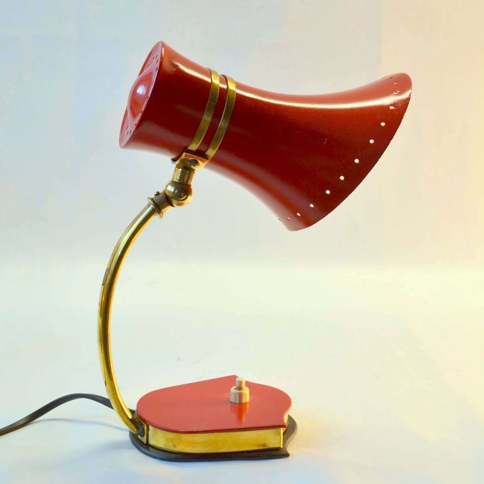Original Pair Stilnovo Table Lamps 1960s Italian Red & Yellow & Brass photo 1400.0