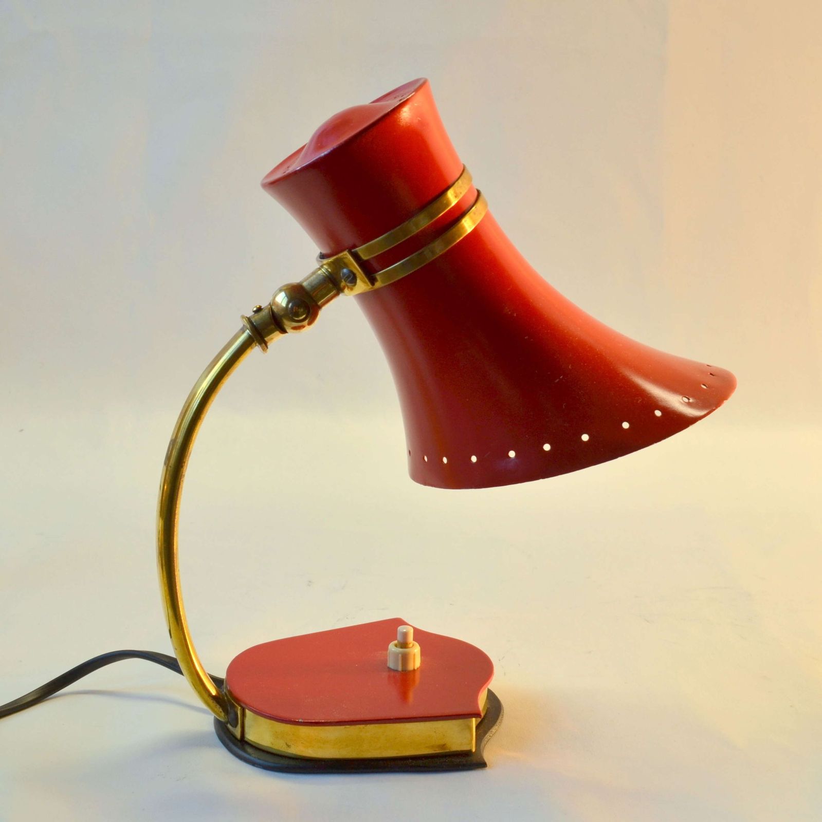 Original Pair Stilnovo Table Lamps 1960s Italian Red & Yellow & Brass photo vinterior