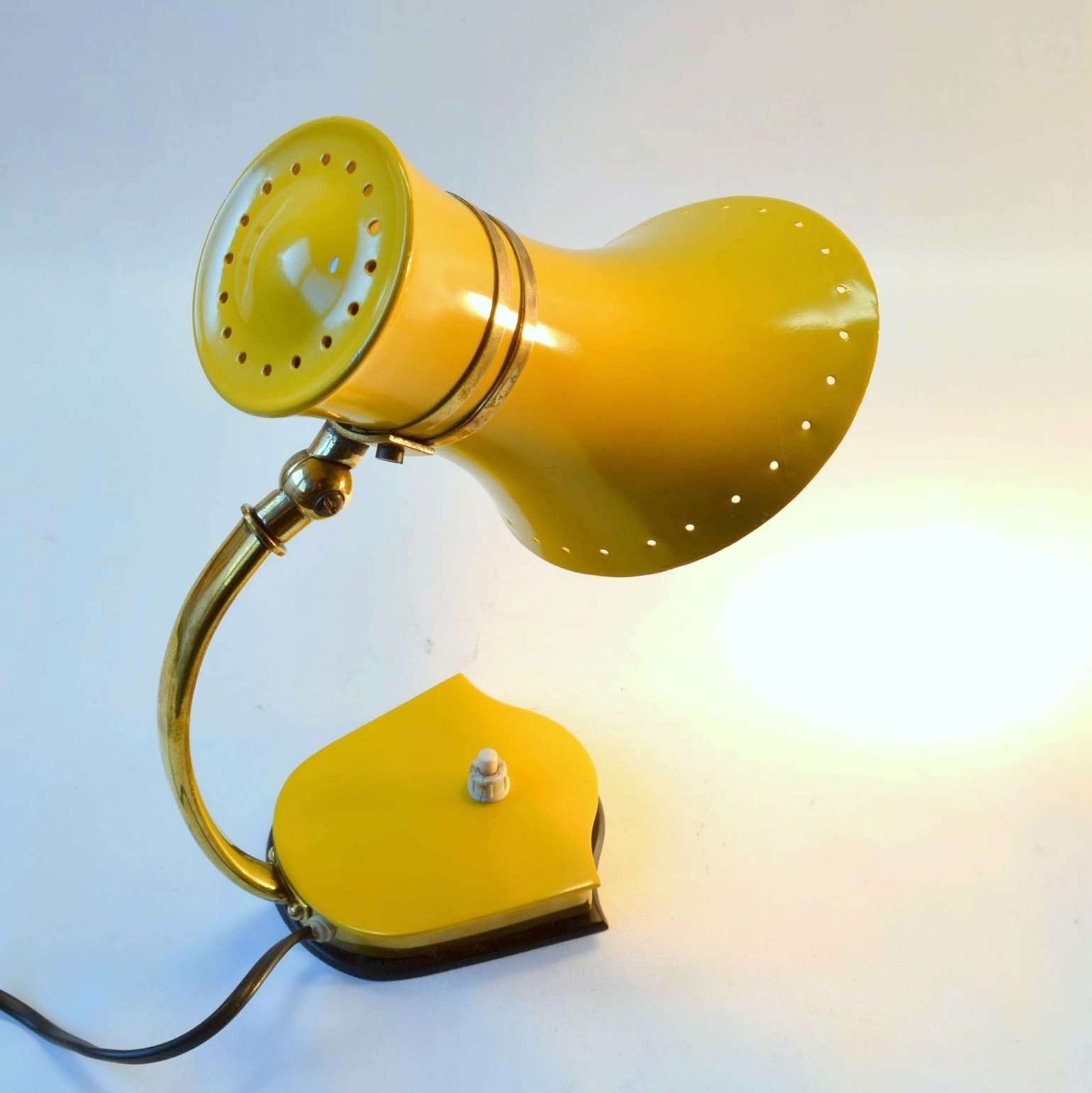 Lighting Original Pair Stilnovo Table Lamps 1960s Italian Red & Yellow & Brass photo