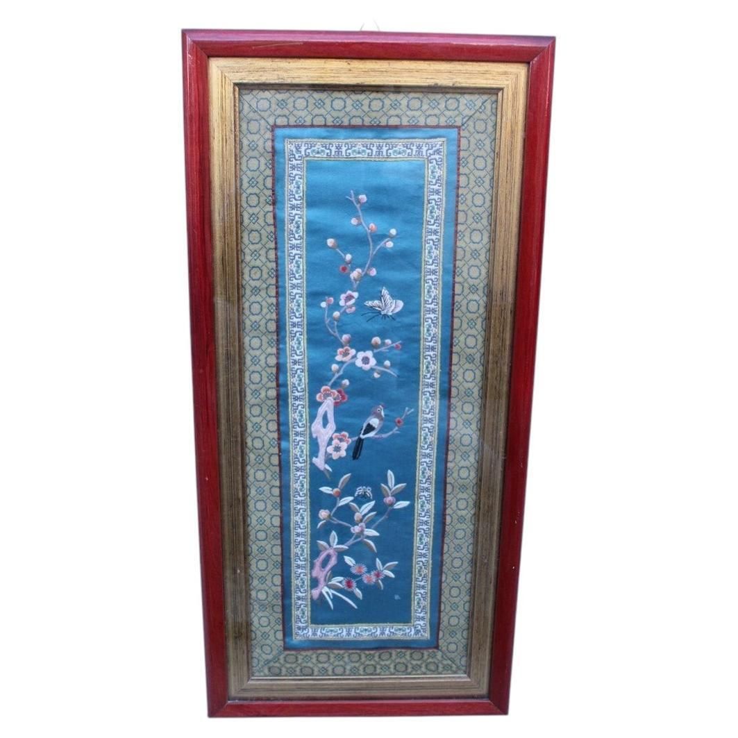 Colorful Silk Painting With Embroidered Flowers Birds And Trees China