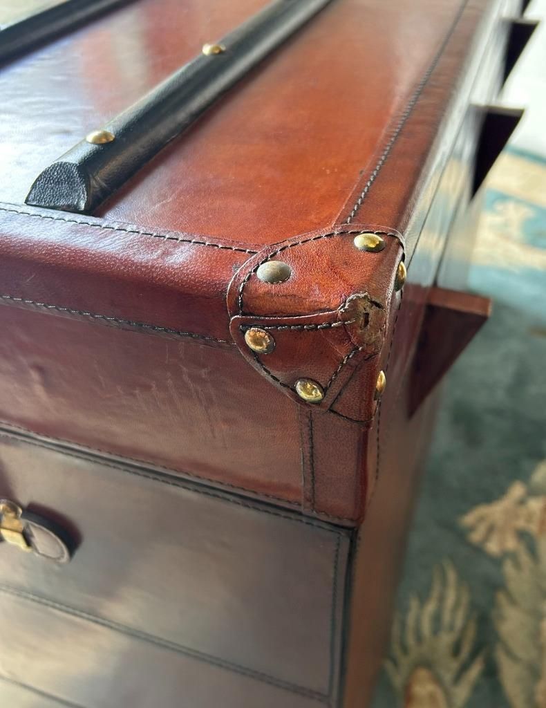 Antique Style Leather Campaign Furniture Desk Or Dressing Table & Stool photo for sale