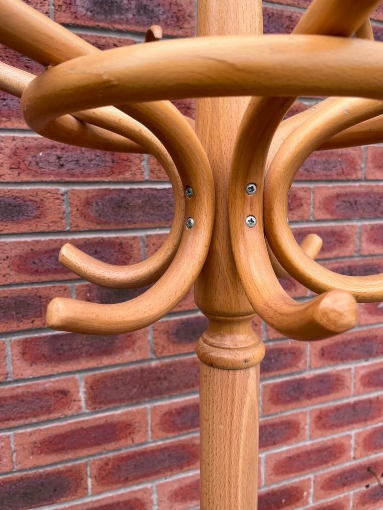 Vintage Thonet Style Bentwood Light Wood Coat & Hat Hall Stand photo for sale