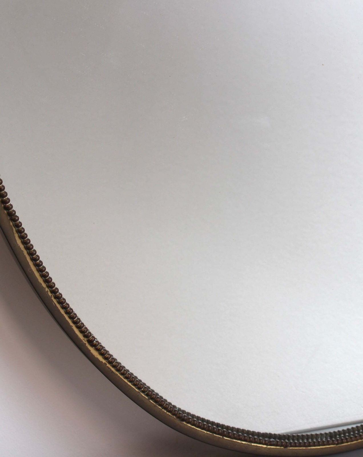 Mid Century Italian Wall Mirror With Beaded Brass Frame And Hammered Decoration (Circa 1950s) photo vintage