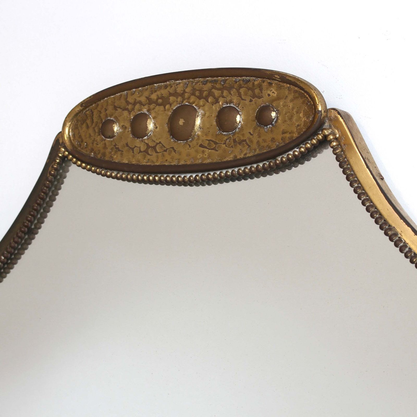 Home Decor Mid Century Italian Wall Mirror With Beaded Brass Frame And Hammered Decoration (Circa 1950s) photo
