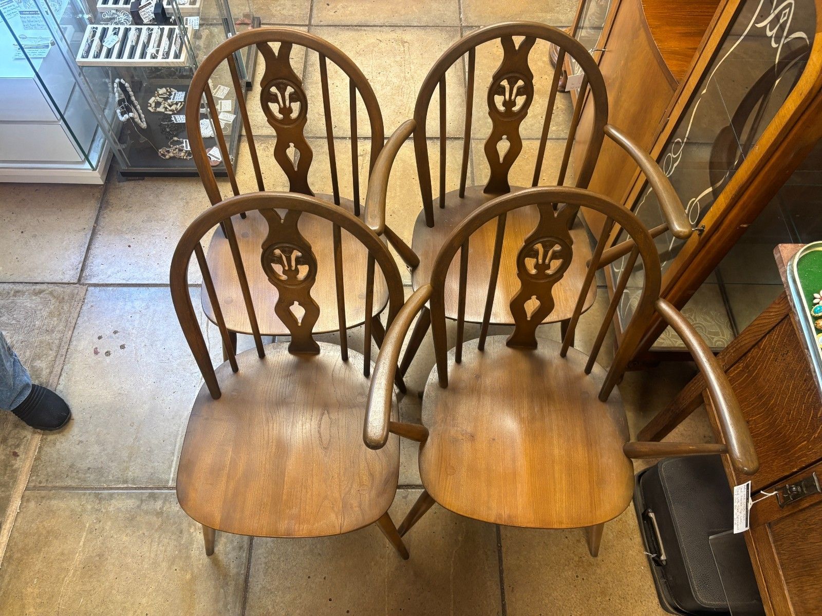 Four Mid Century Ercol Dining Chairs Two Carvers photo furniture