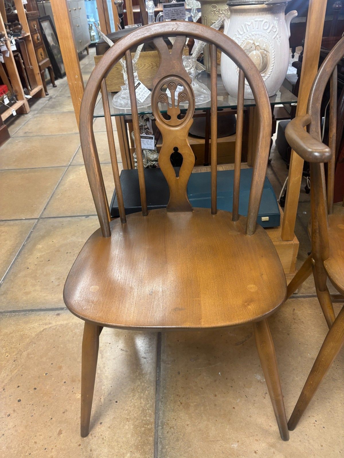 Four Mid Century Ercol Dining Chairs Two Carvers photo Furniture