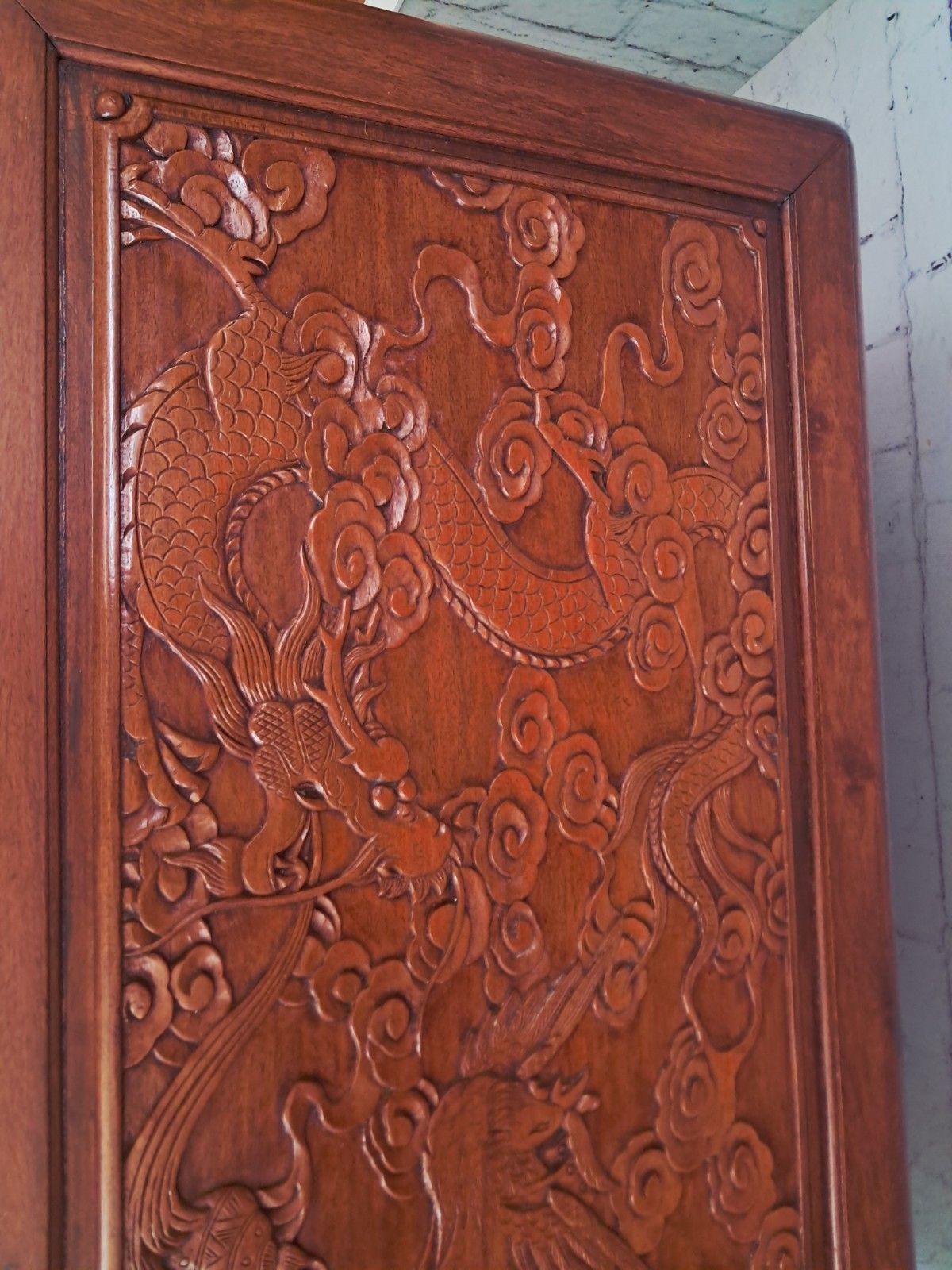 photo for sale Large Oriental Camphor Wood Trunk Dragon Phoenix Carved Blanket Chest Coffee Tab