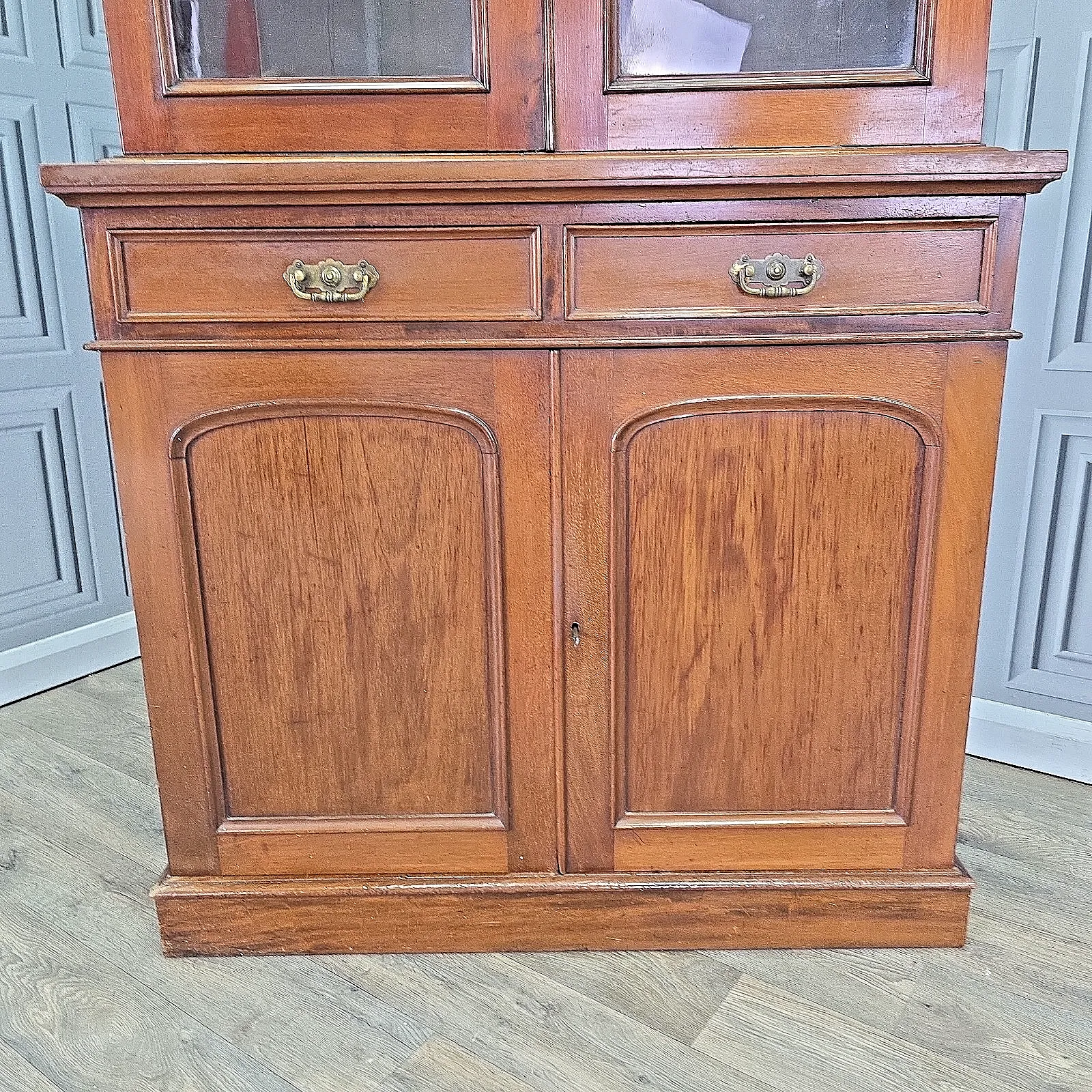 Antique Glazed Library Bookcase Cabinet Mahogany Victorian Shelving Cupboard photo vinterior