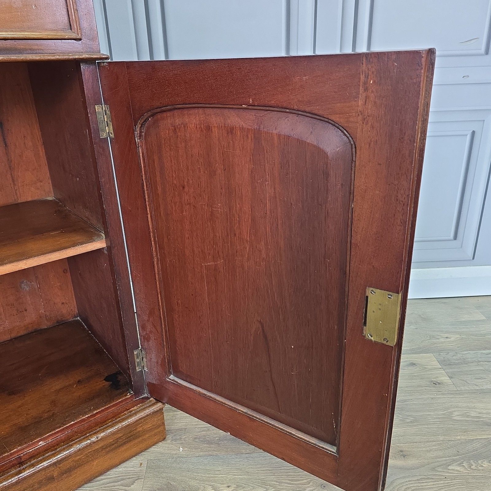 Furniture Antique Glazed Library Bookcase Cabinet Mahogany Victorian Shelving Cupboard photo