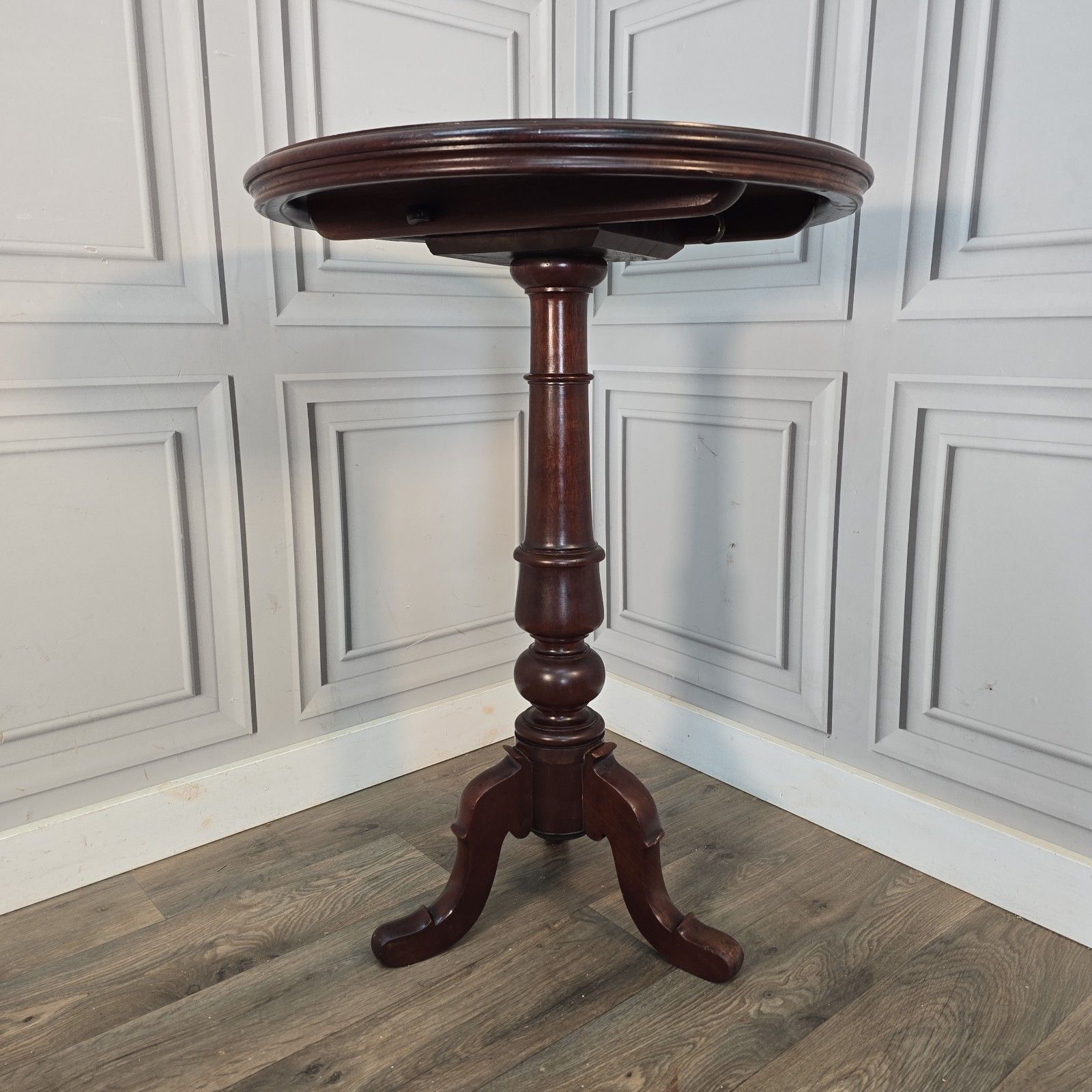 Antique Tilt Top Table Wine Side Mahogany Occasional Tripod Turned Wood Table photo for sale