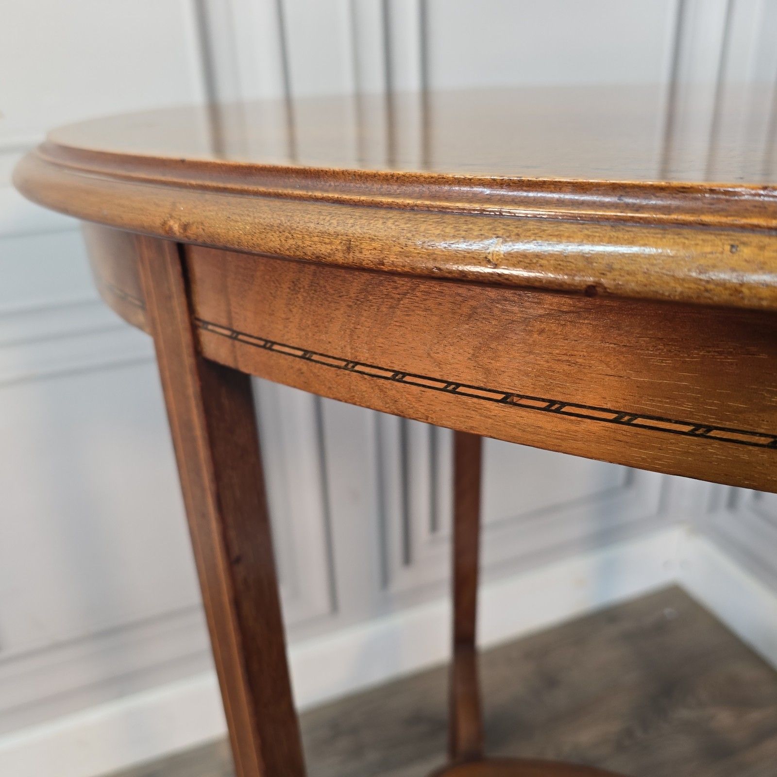 Antique Oval Occasional Table Mahogany Solid Wooden Inlaid Lamp Hall Edwardian photo vintage