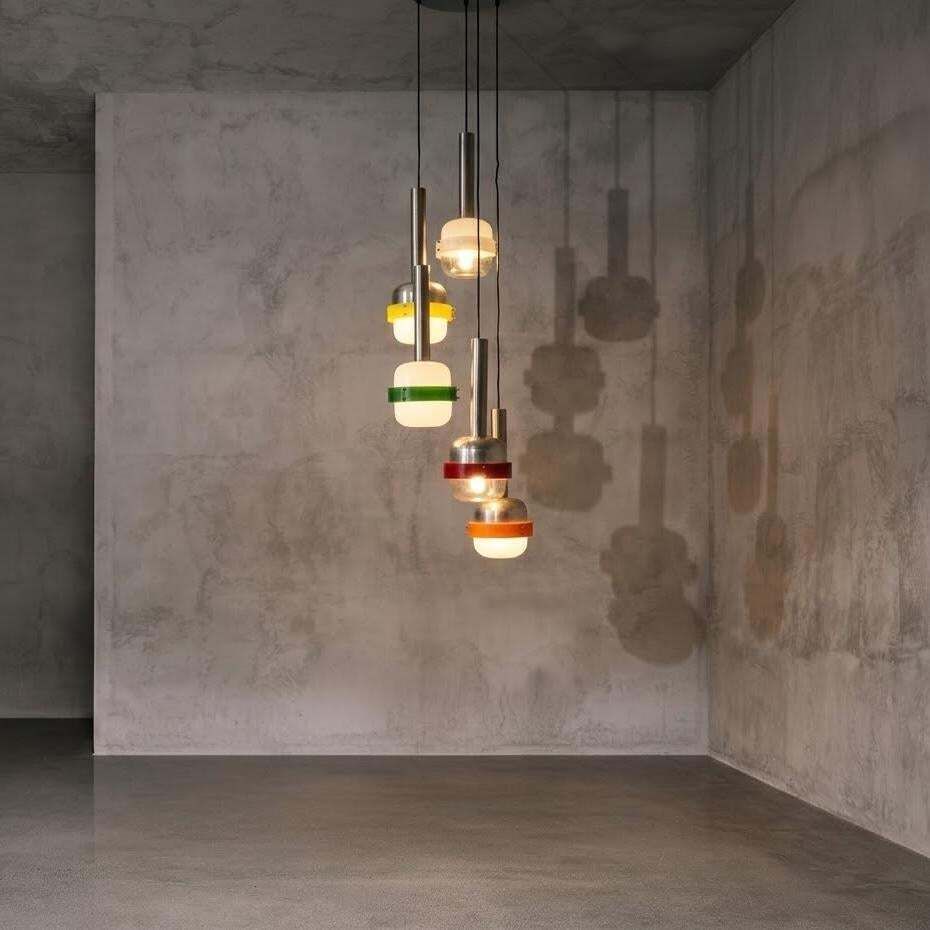 Stilnovo Style Pendant Light Five White Plexiglass Elements 1967 photo furniture