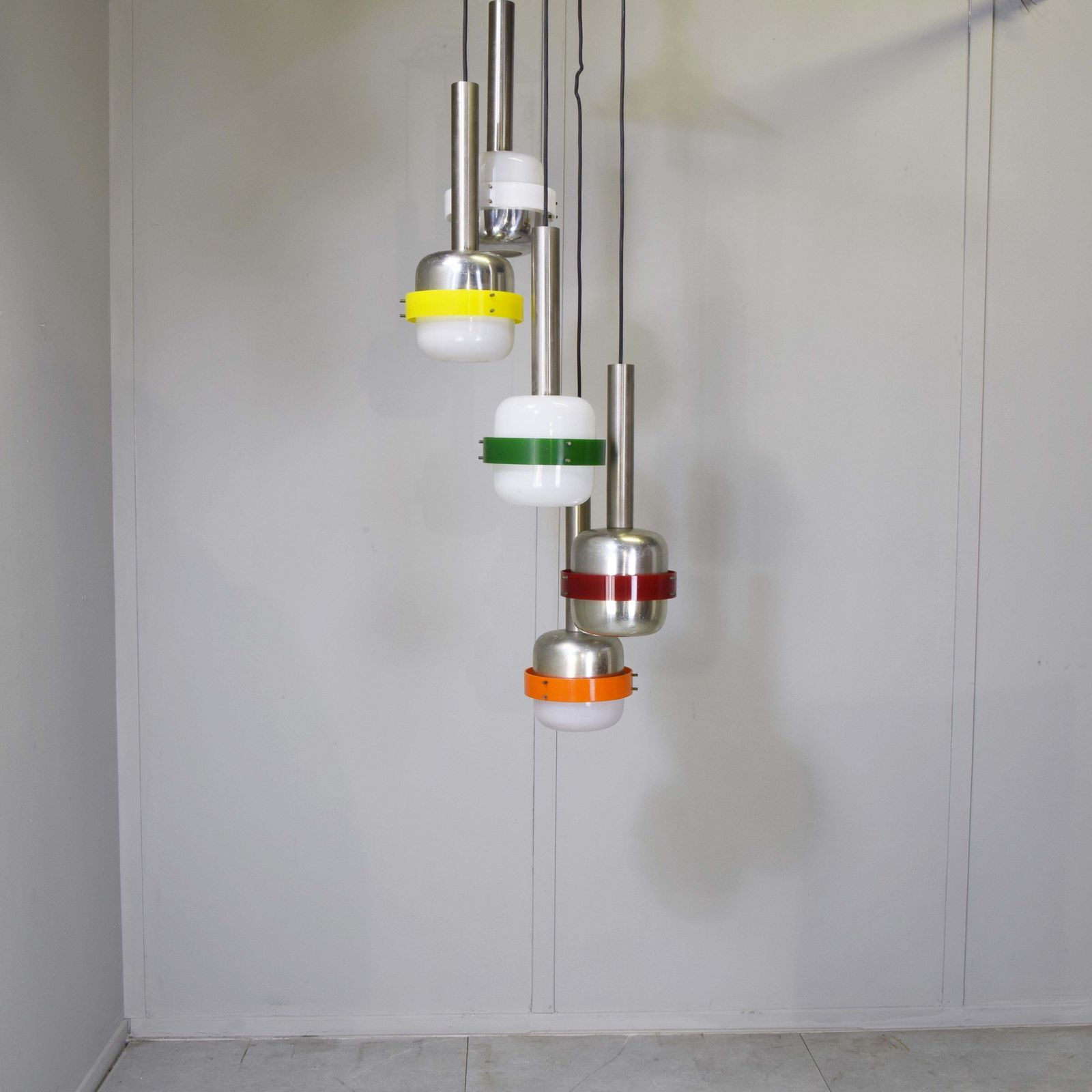 Stilnovo Style Pendant Light Five White Plexiglass Elements 1967 photo for sale