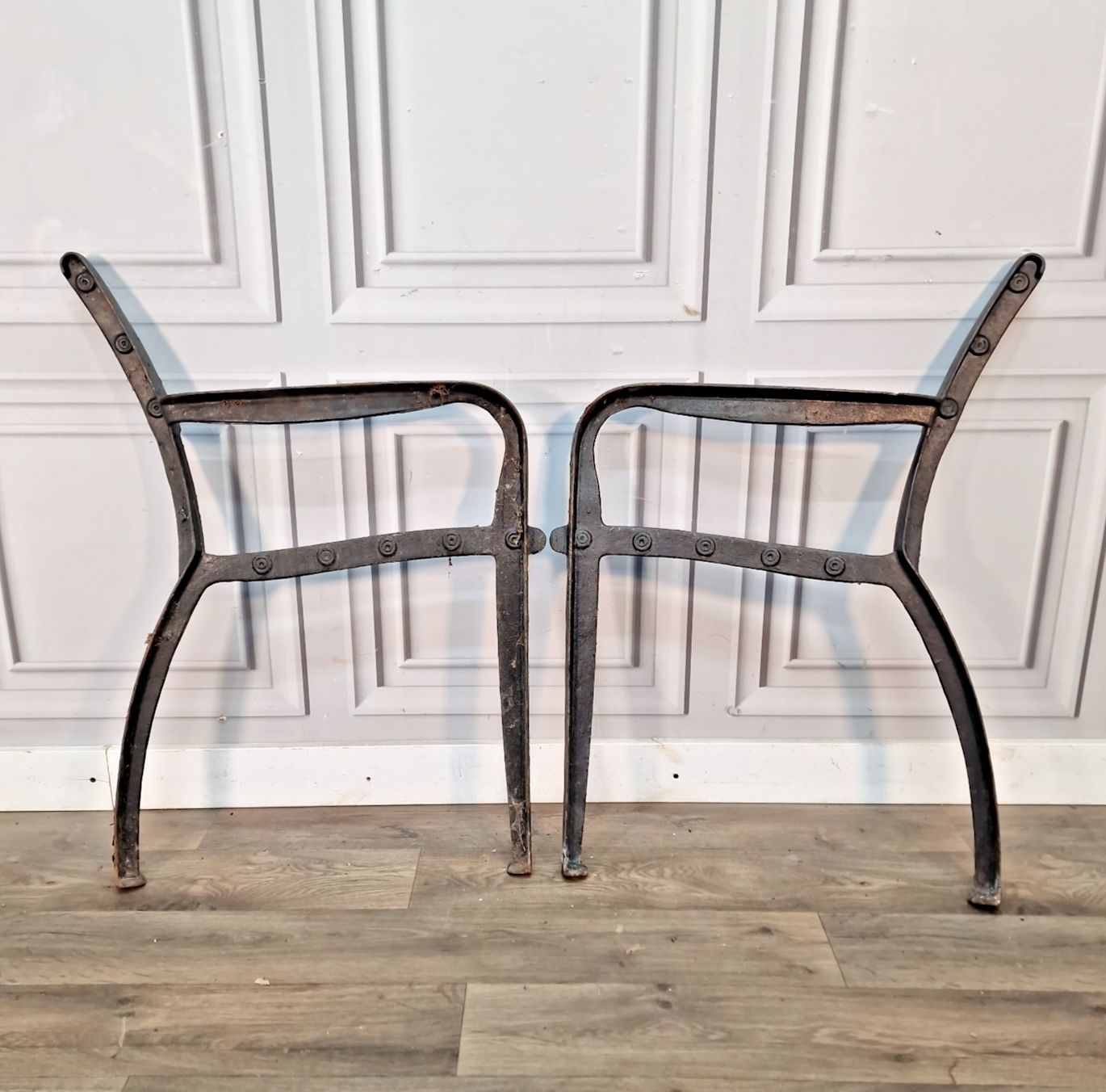 Pair Vintage Cast Iron Bench Ends Victorian Style Garden Seat Supports Frames