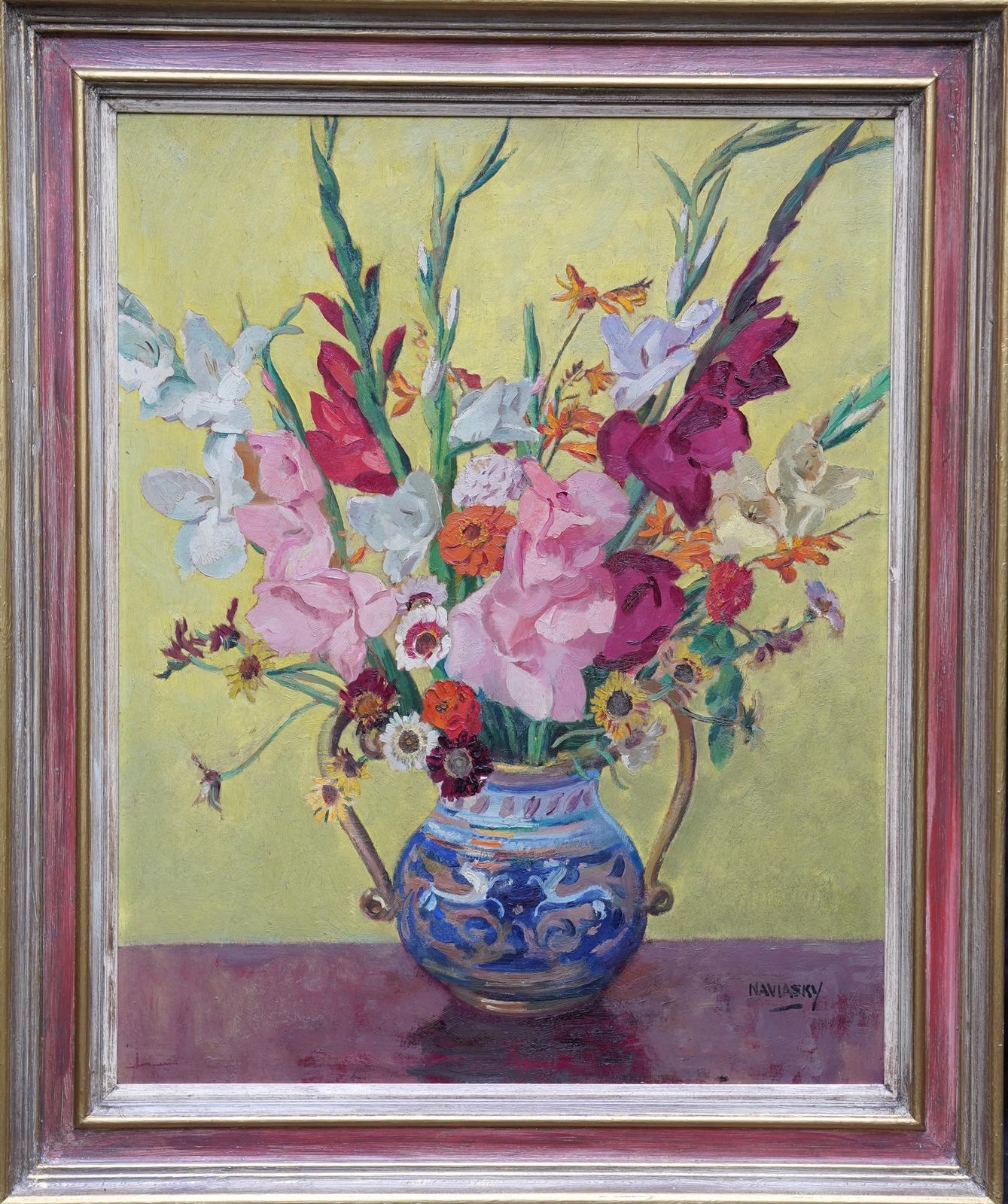 Philip Naviasky Gladioli In Vase   British 1030's Floral Still Life Art Oil Painting Flowers  Circa 1939