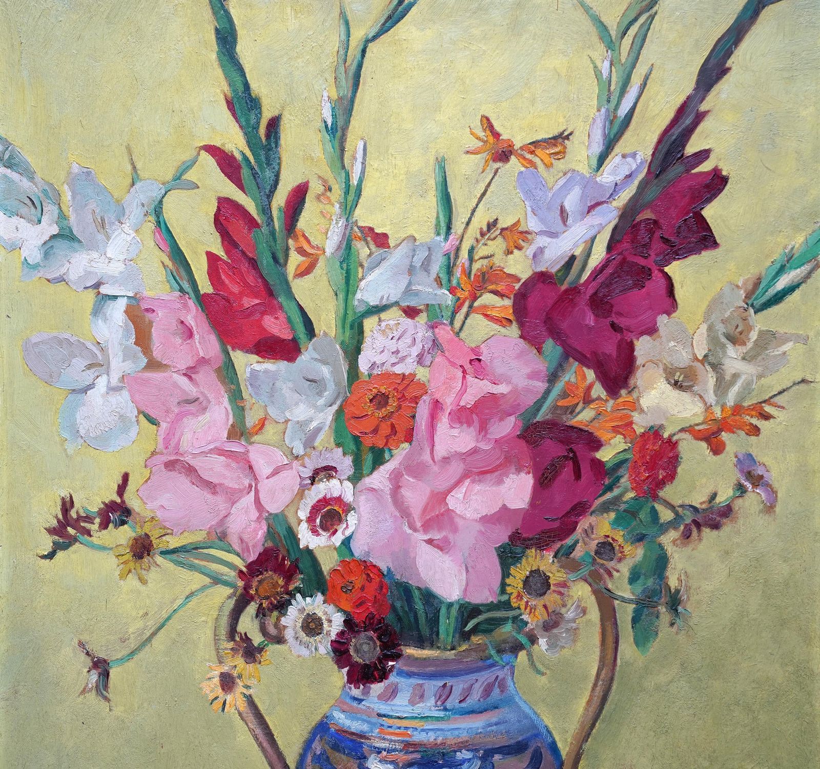 Philip Naviasky Gladioli In Vase   British 1030's Floral Still Life Art Oil Painting Flowers  Circa 1939 photo for sale