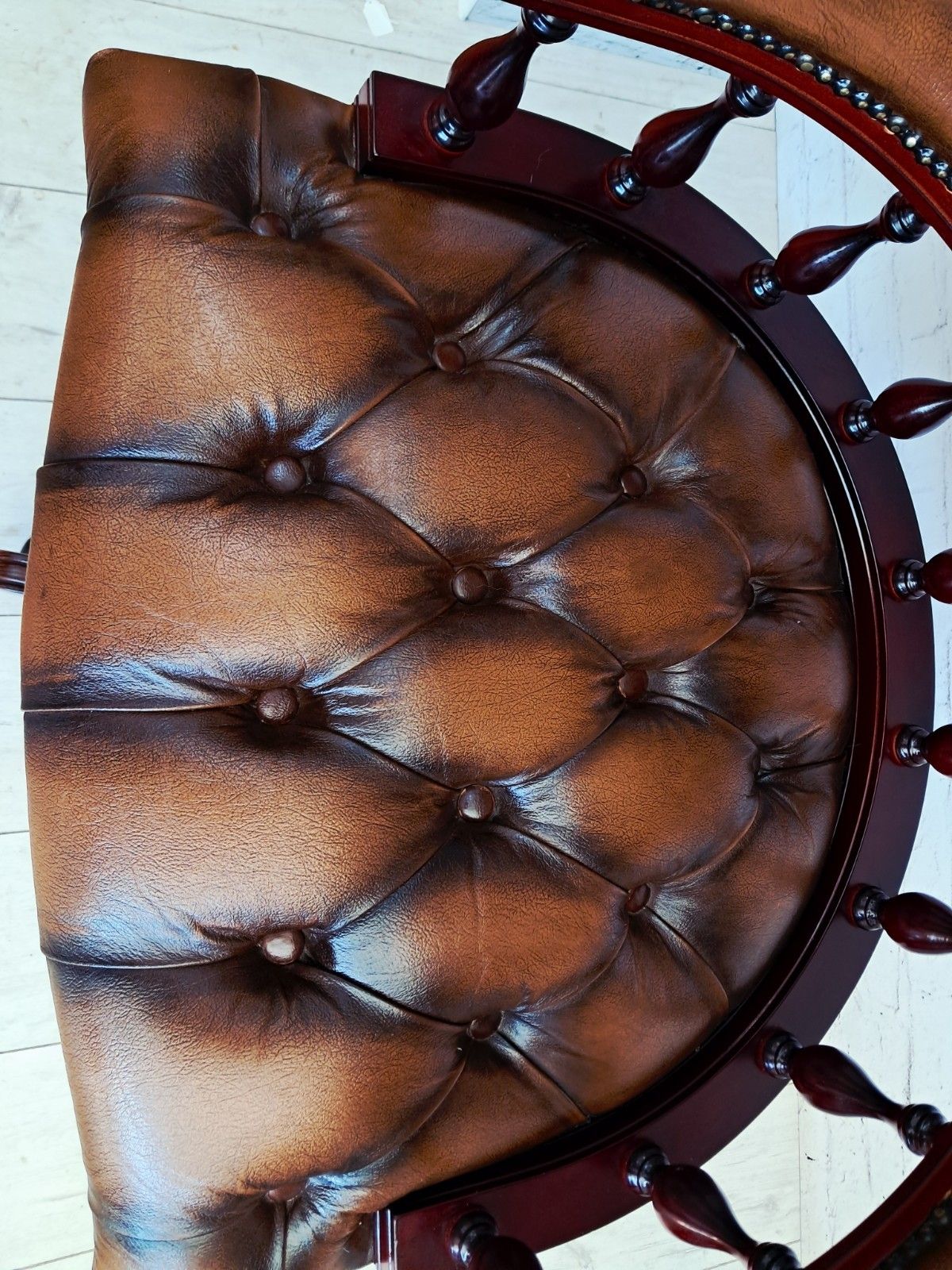 Antique Style Captains Chair Chesterfield Style Brown Leather Swivel & Tilt Desk photo buy