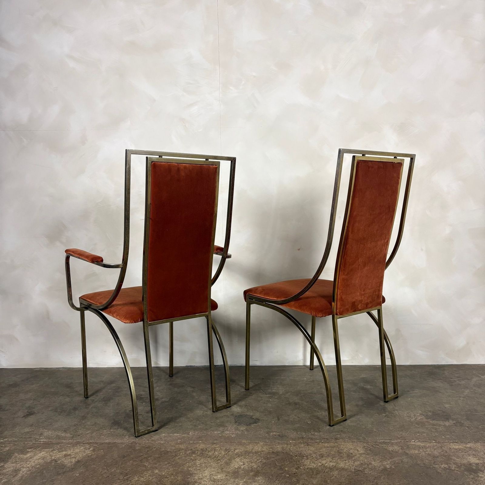 Six Italian Renato Zevi Orange Brass Dining Chairs 1970s Mid Century Retro Mcm photo furniture