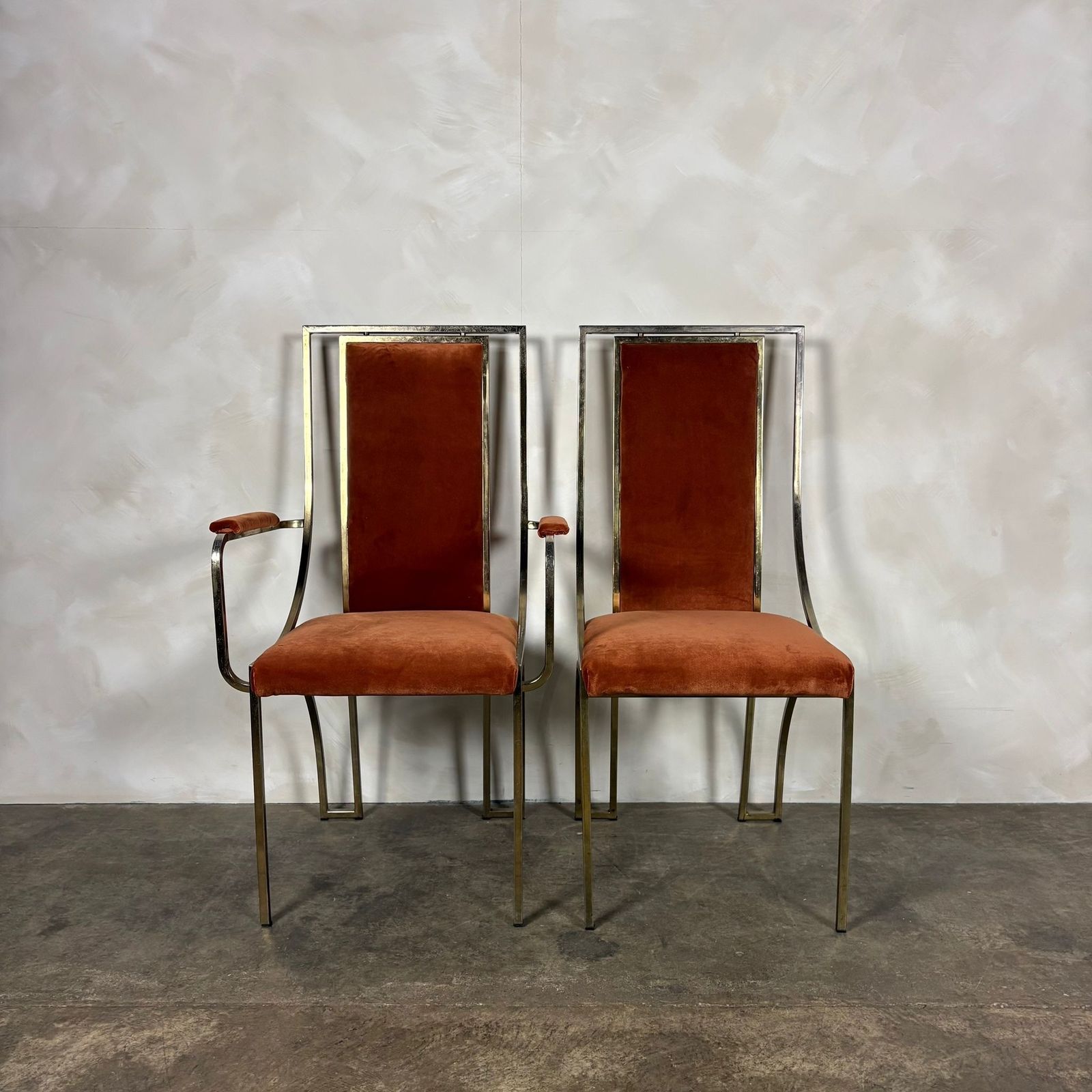 Six Italian Renato Zevi Orange Brass Dining Chairs 1970s Mid Century Retro Mcm photo for sale