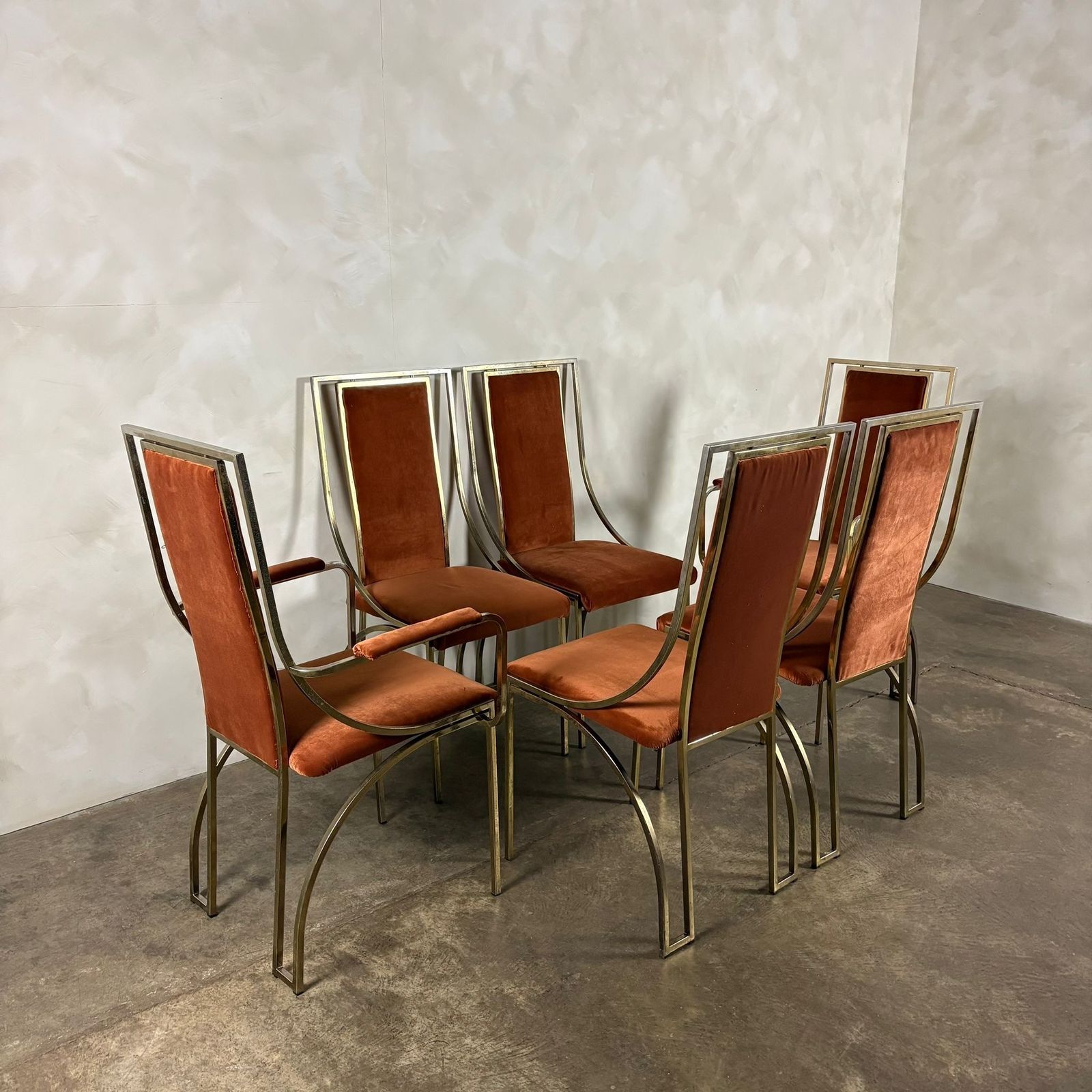 Six Italian Renato Zevi Orange Brass Dining Chairs 1970s Mid Century Retro Mcm photo 1995.0