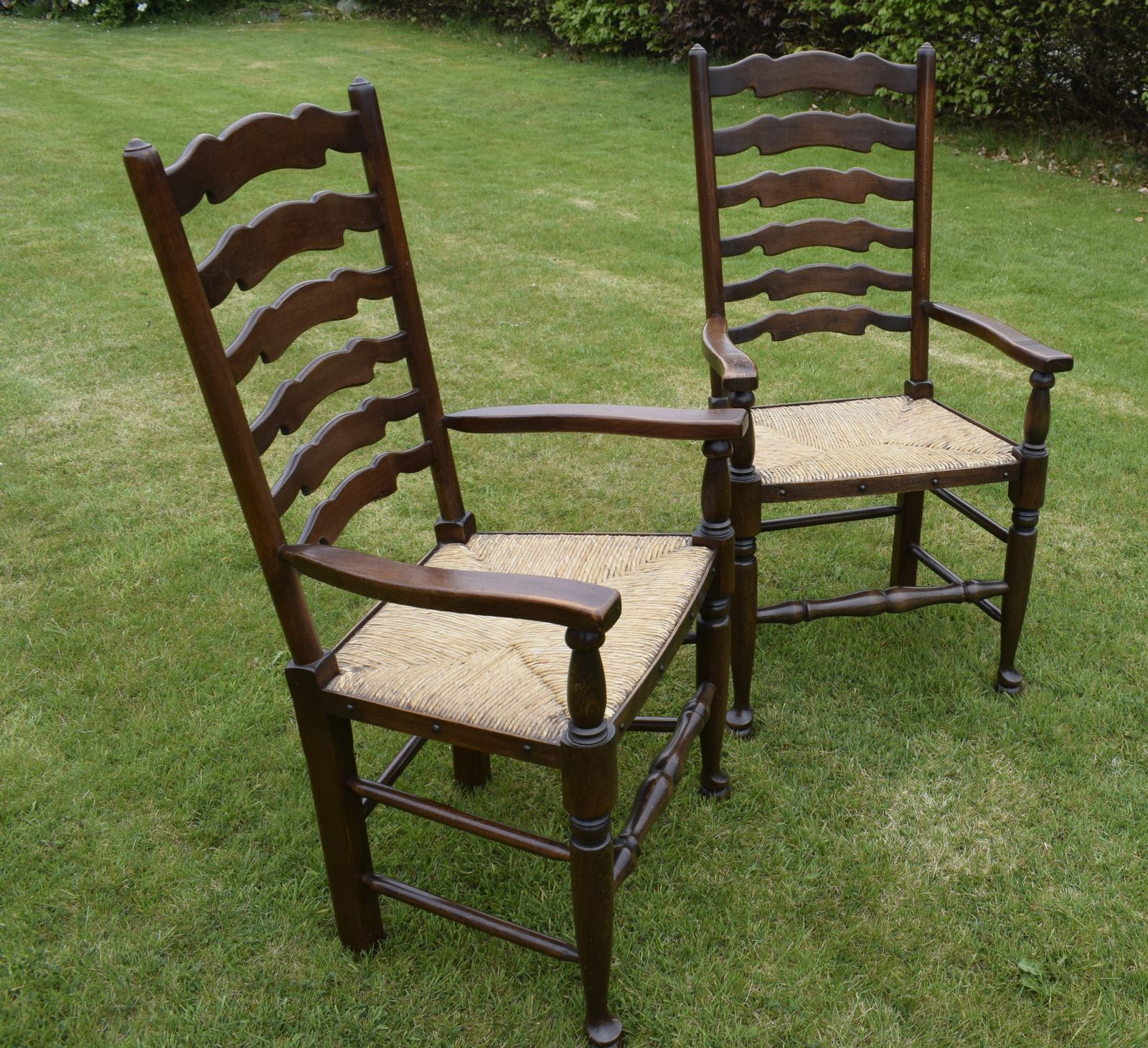 445.0 Pair Of Ladder Back Armchairs, 1900s photo
