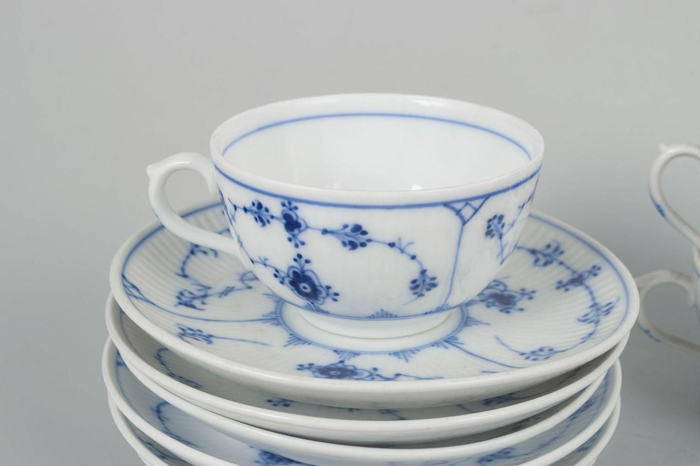 Royal Copenhagen Blue Fluted Plain. Set Of Six Porcelain Coffee Cups & Saucers photo for sale