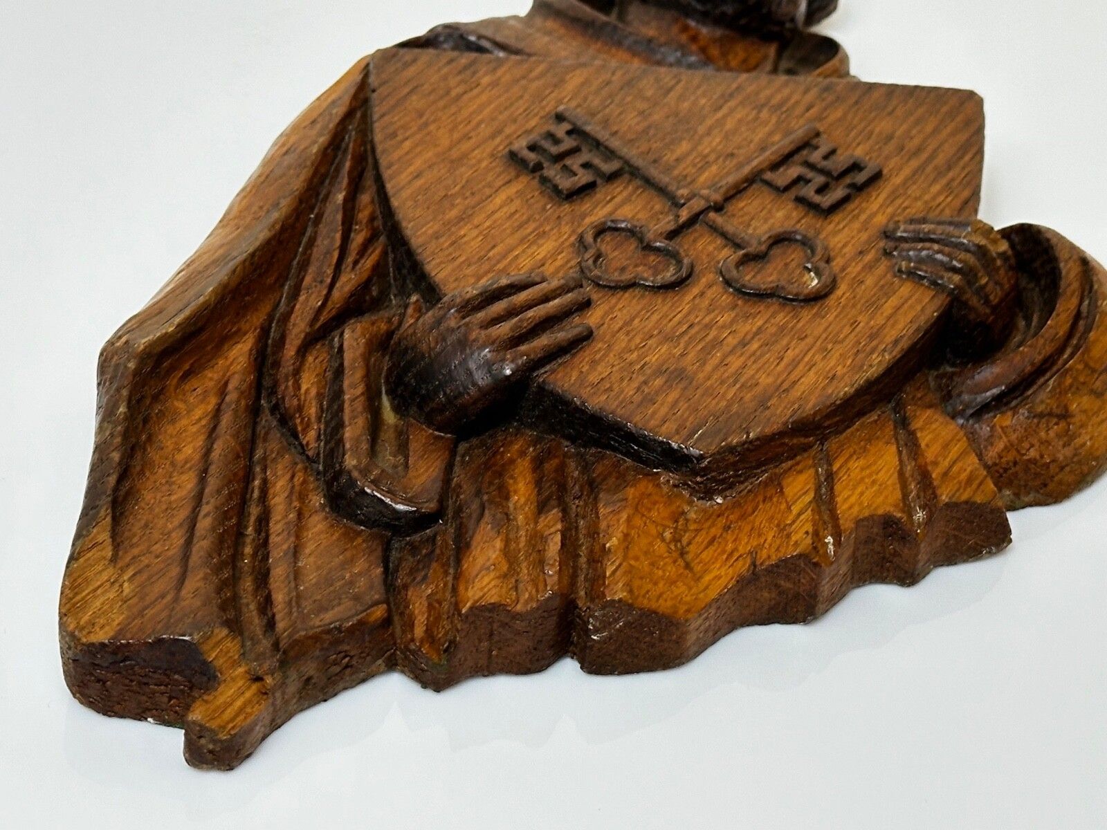 19th Century Carved Religious Saint Holding Shield Crossed Keys Of Heaven photo for sale