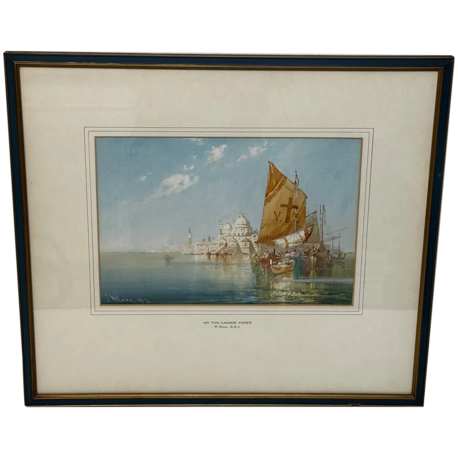 Begin 20e eeuw, maritiem aquarel "On The Lagoon Venice", gesigneerd door William Knox RBA C
