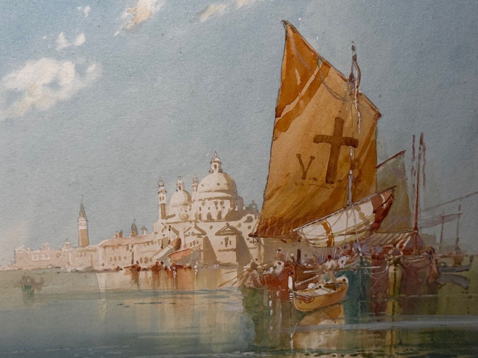 Begin 20e eeuw, maritiem aquarel "On The Lagoon Venice", gesigneerd door William Knox RBA C photo furniture