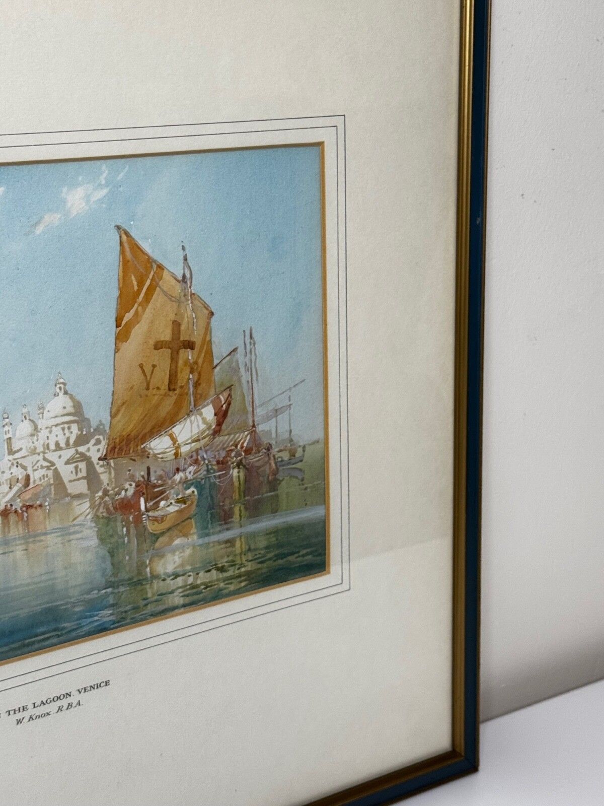 photo for sale Begin 20e eeuw, maritiem aquarel "On The Lagoon Venice", gesigneerd door William Knox RBA C