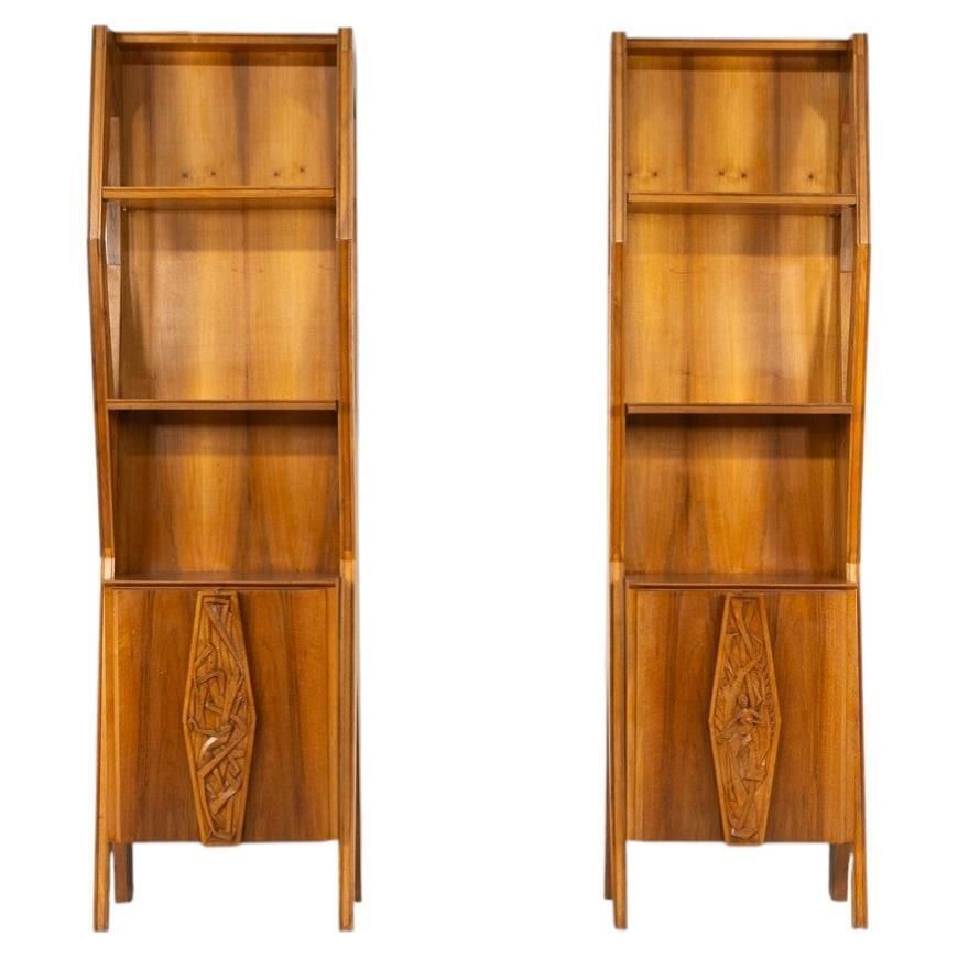 Mid Century Pair Of Italian Wall Units, Walnut, 1970s