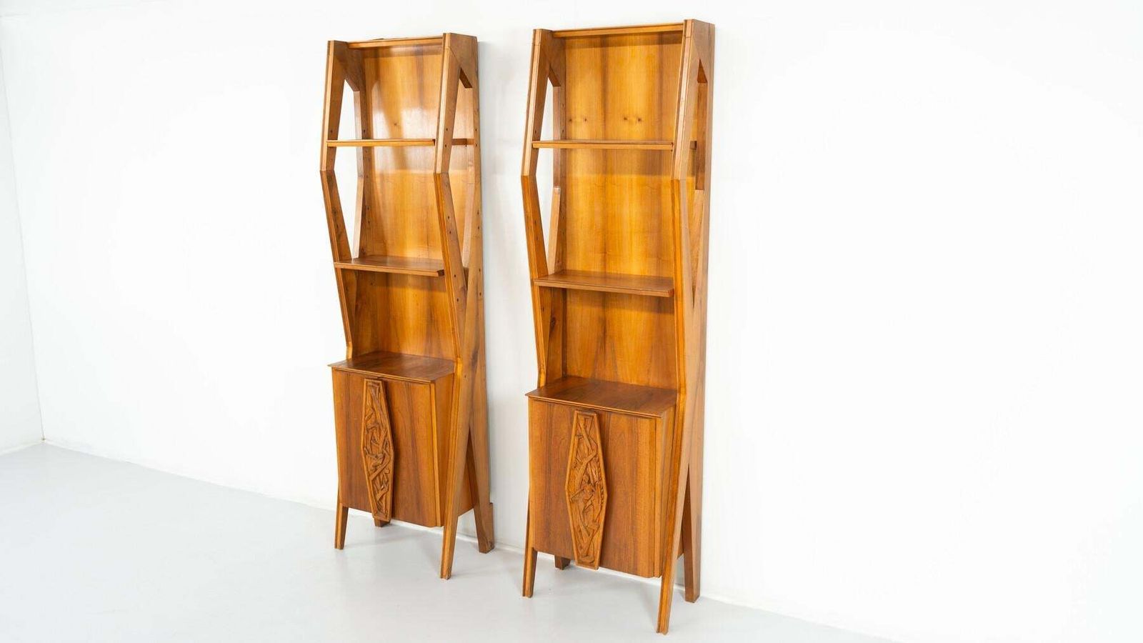 Furniture Mid Century Pair Of Italian Wall Units, Walnut, 1970s photo