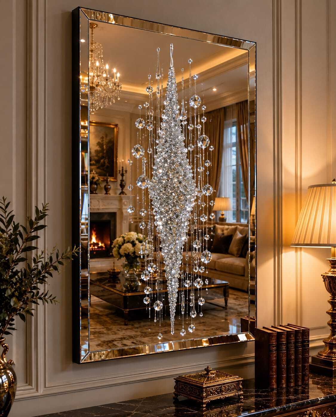 Large Luxury Crystal Art Mirror Bevelled Glass 120x60cm Ooak
