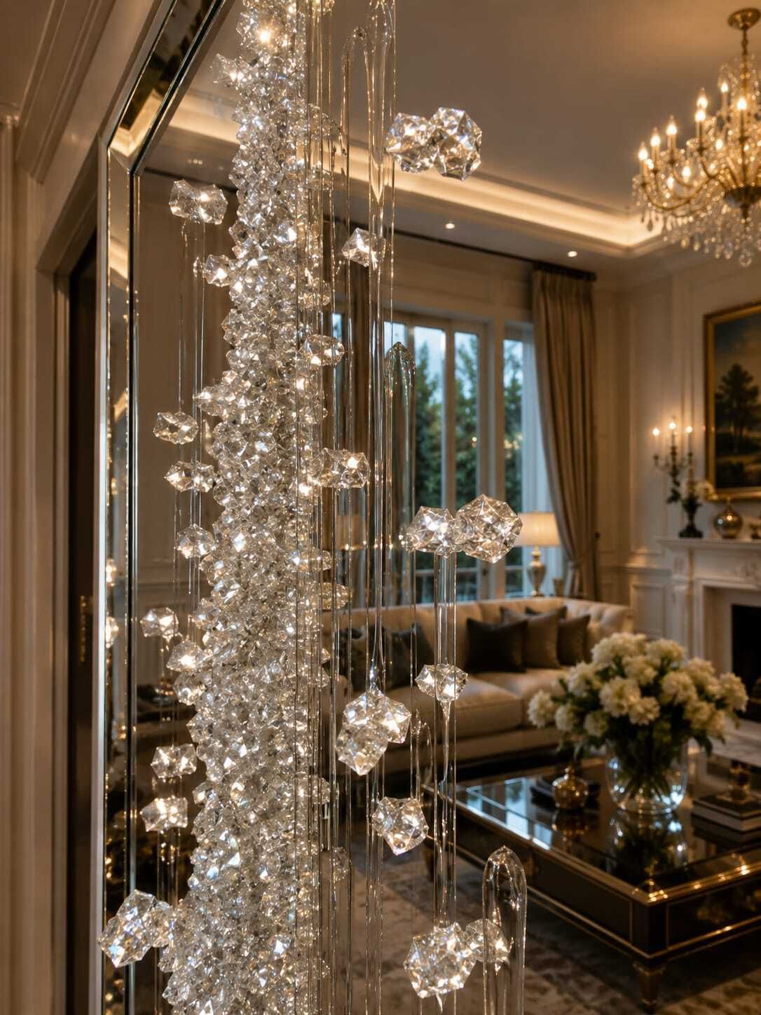 Large Luxury Crystal Art Mirror Bevelled Glass 120x60cm Ooak photo for sale
