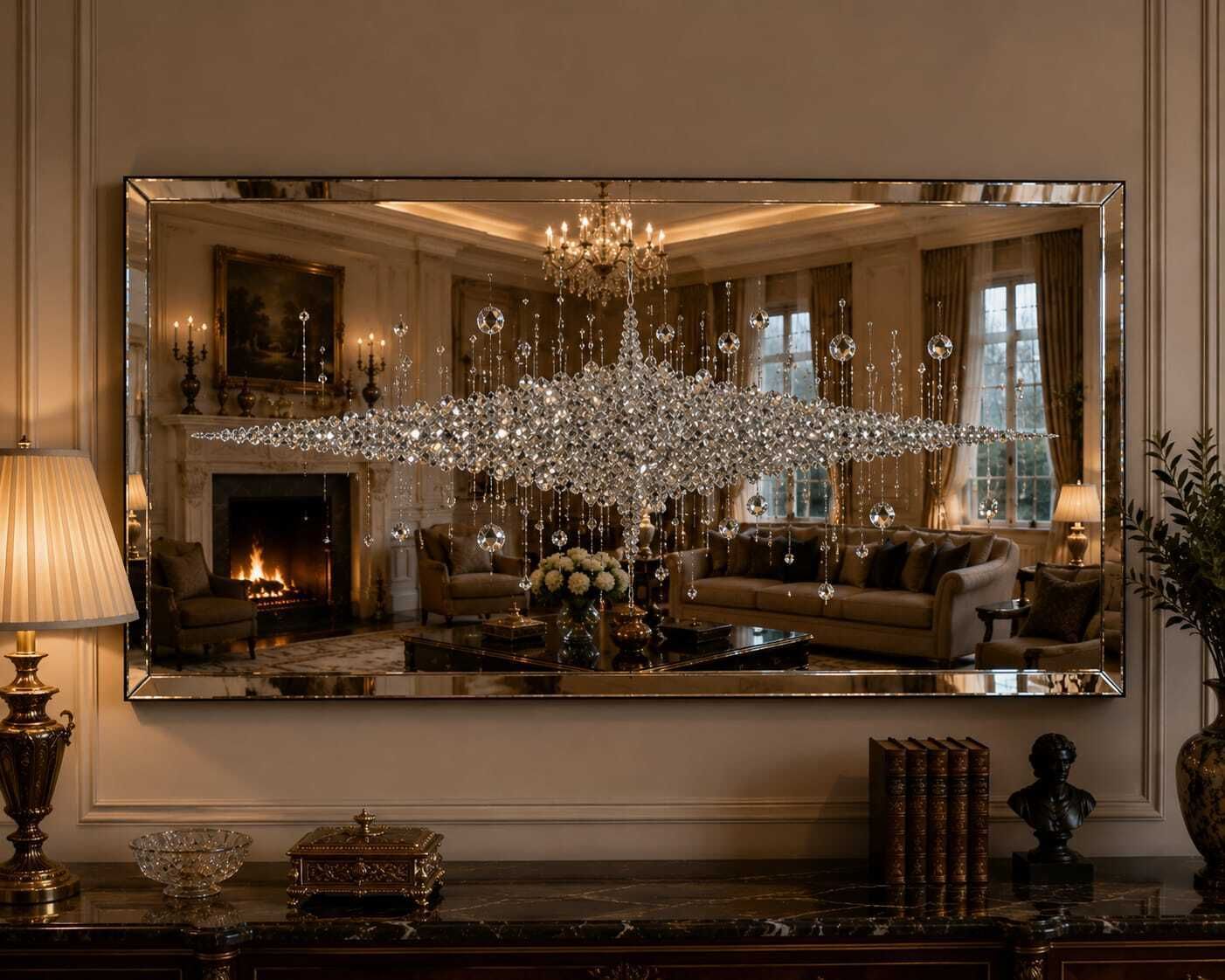 Large Luxury Crystal Art Mirror Bevelled Glass 120x60cm Ooak photo vinterior