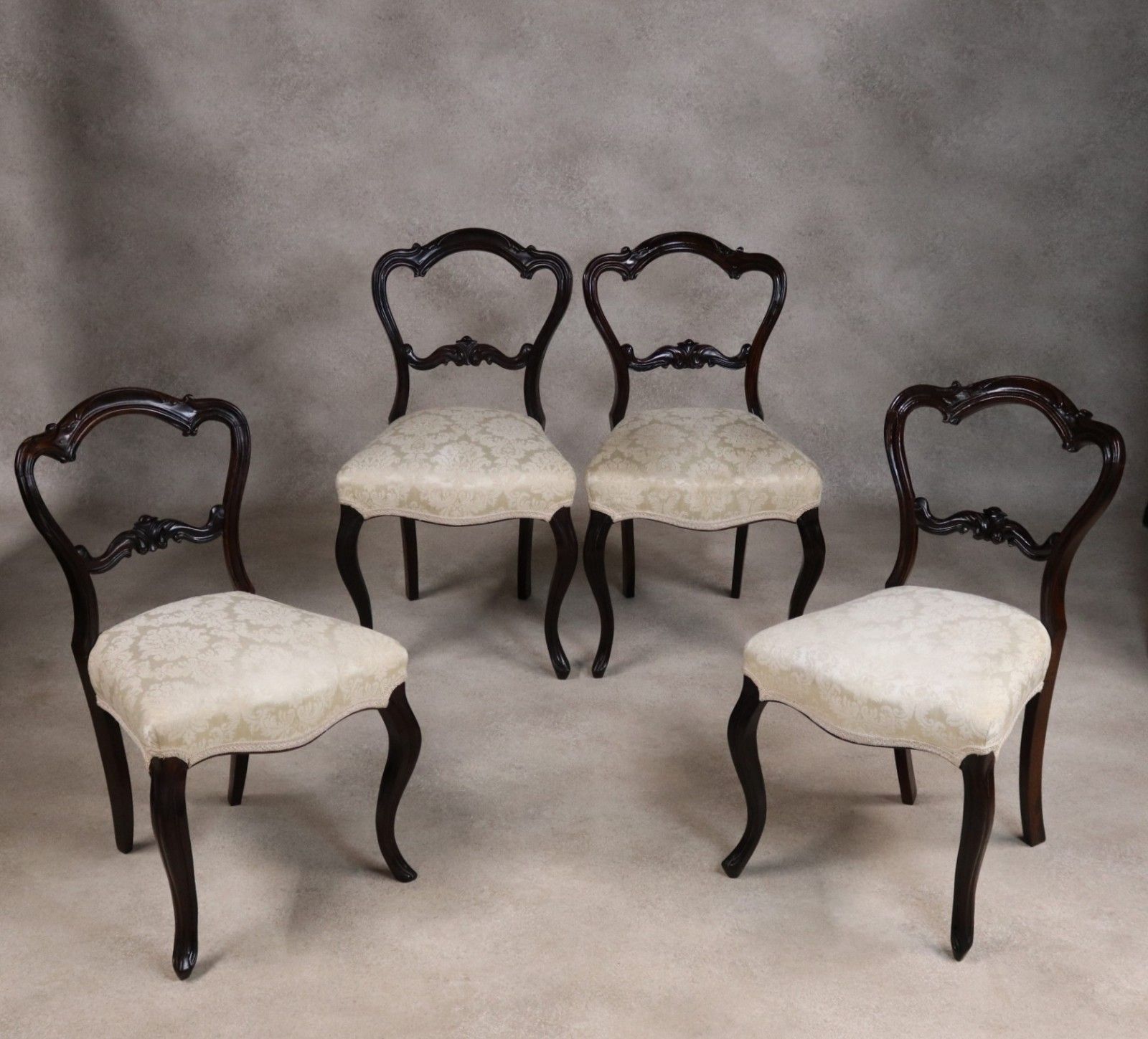 Set Of 4 Antique Victorian Rosewood Balloon Back Dining Chairs photo furniture