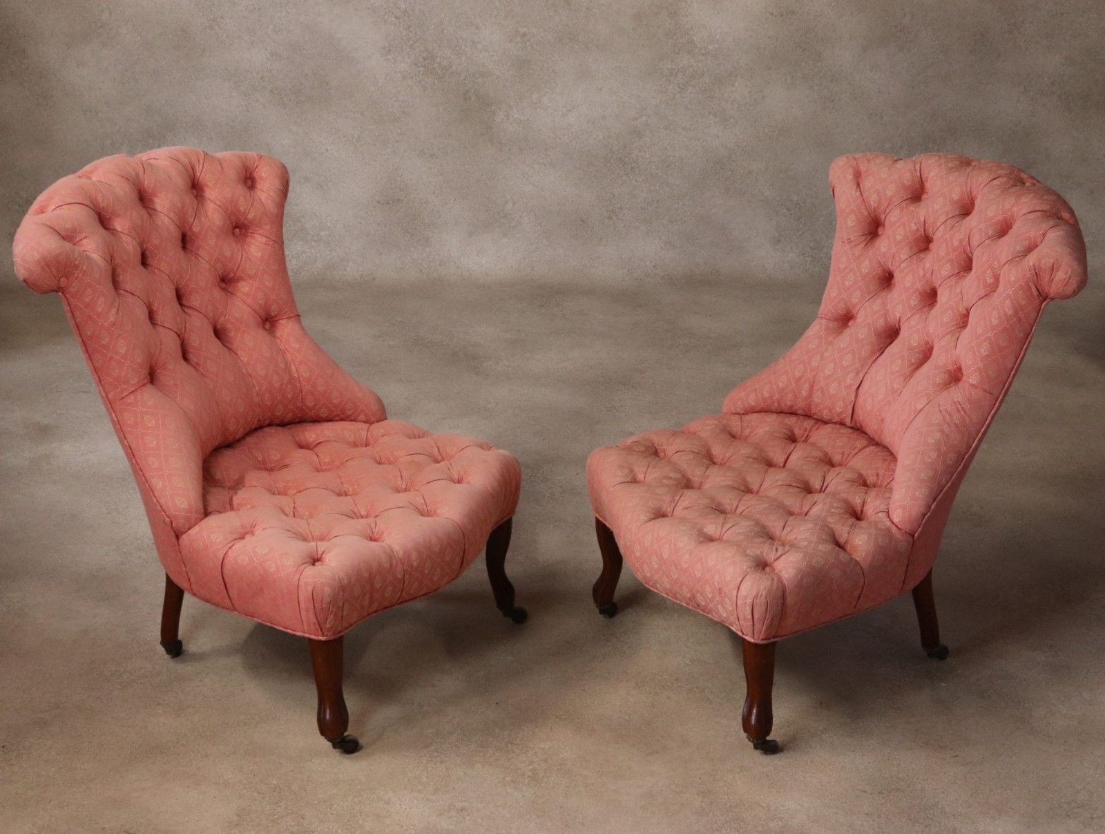 Pair Of Antique Walnut Victorian Chairs Scroll Back Slipper Chairs photo buy