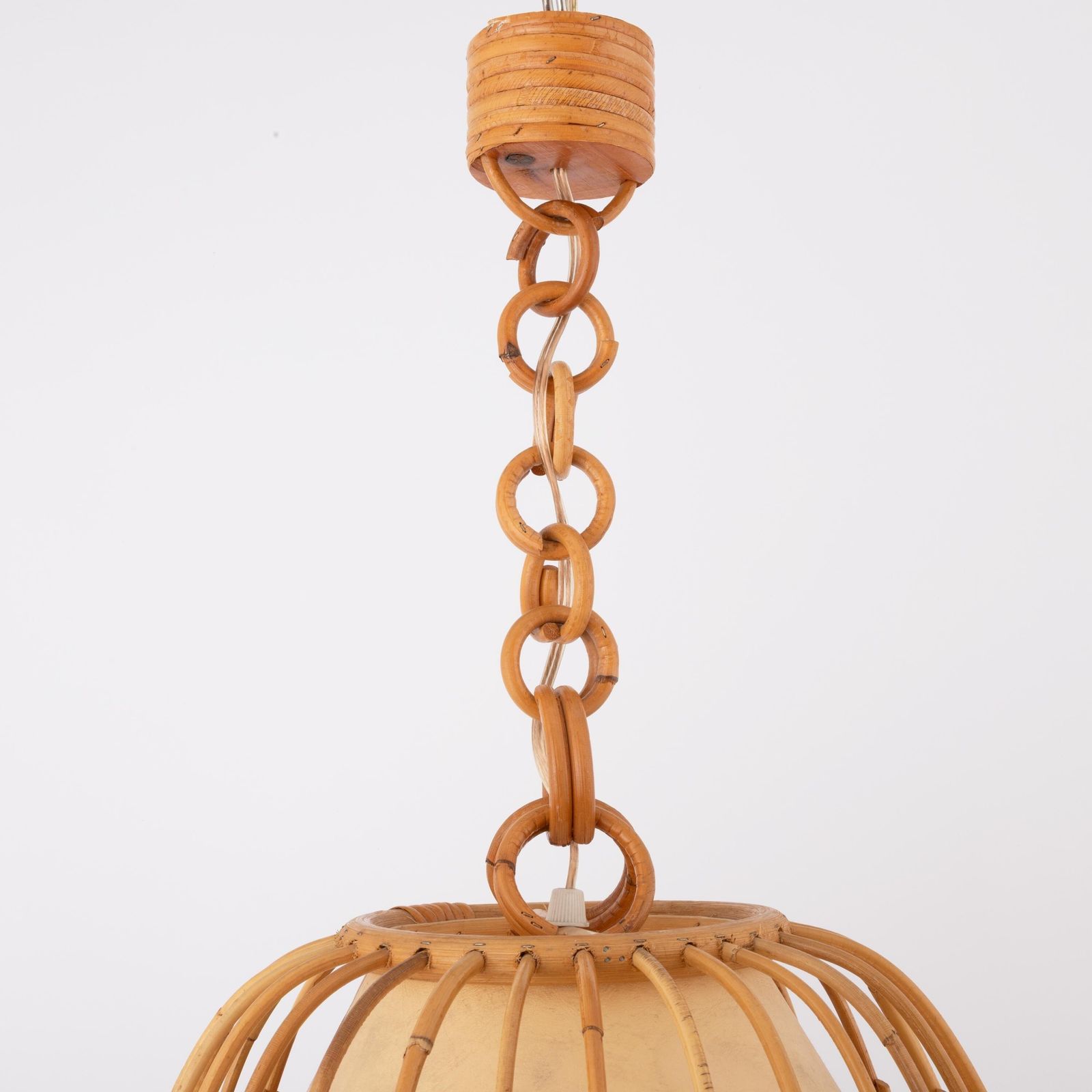 Mid Century Spanish French Riviera Bamboo Rattan Wicker Pendant Lamp 1960s Ceiling Light Boho Coastal Cote D'azur Pencil Reed Franco Albini photo Lighting