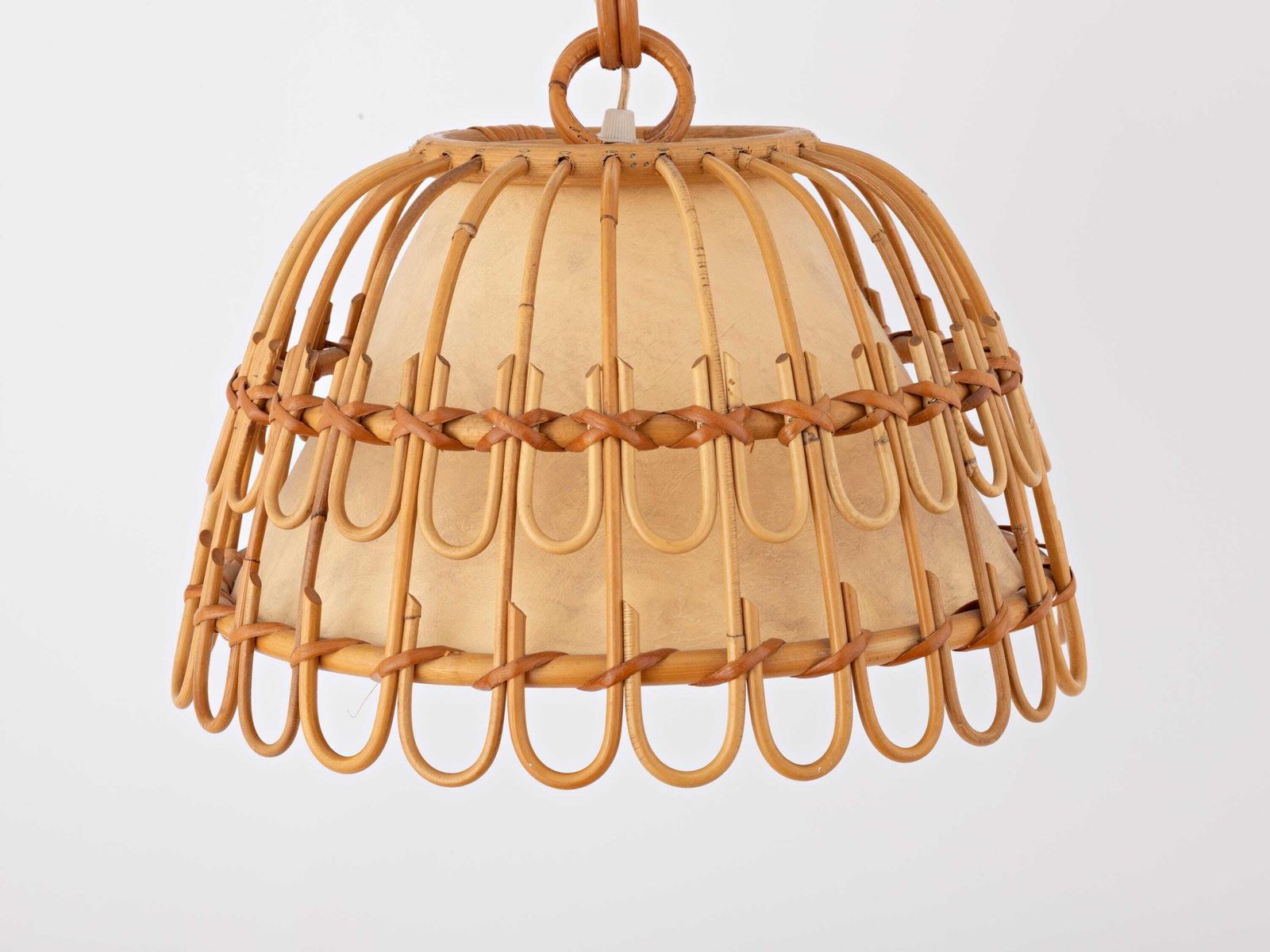Mid Century Spanish French Riviera Bamboo Rattan Wicker Pendant Lamp 1960s Ceiling Light Boho Coastal Cote D'azur Pencil Reed Franco Albini photo buy